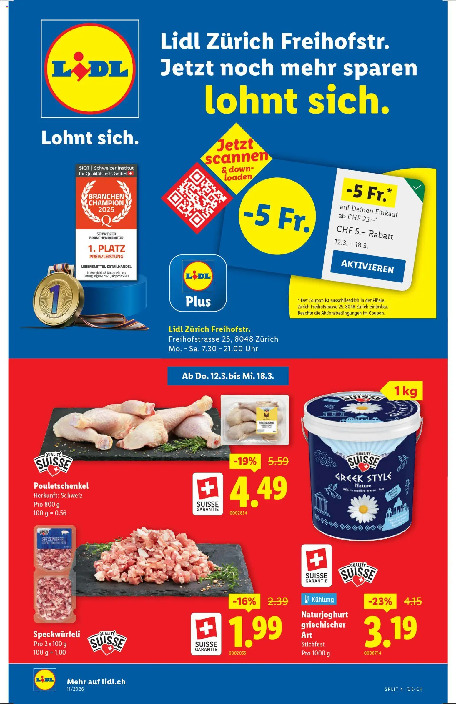 Vorschau des Merkblatts Lidl Aktionen Neueröffnung Zürich vom Shop Lidl gültig von 12.03.2026 bis 18.03.2026