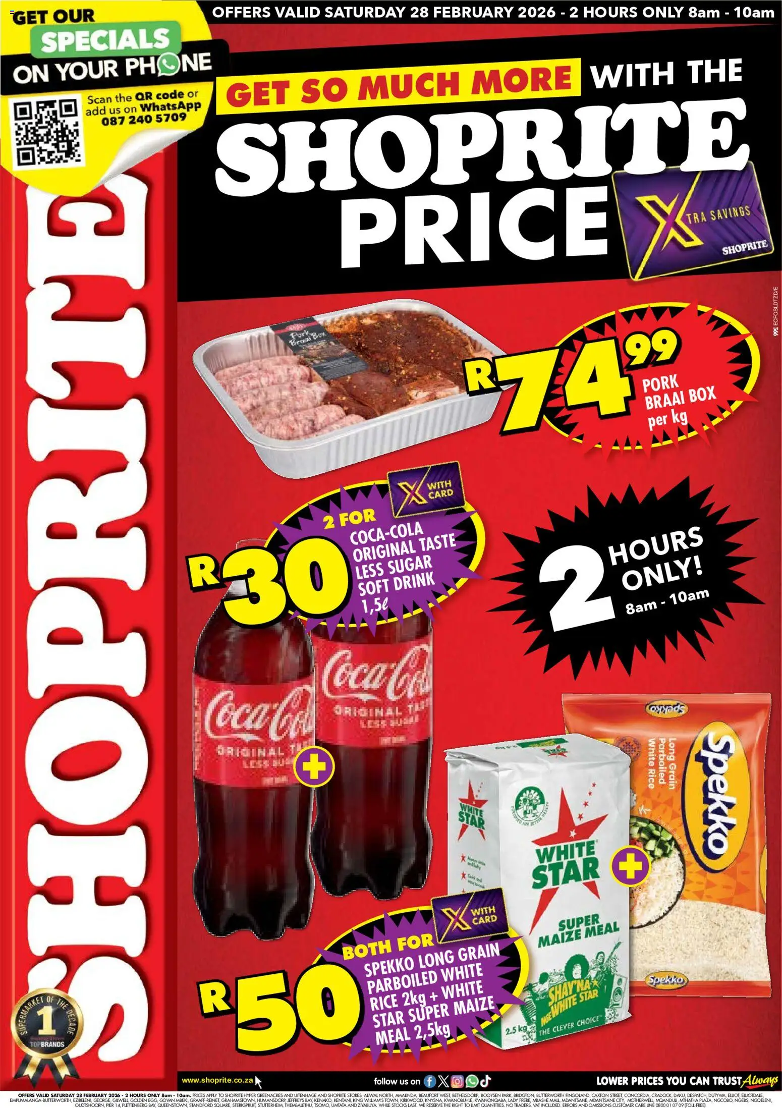 Preview of Shoprite flyer valid from 28/02/2026 - Phone, Box, Sugar, Rice, Maize meal, Pork