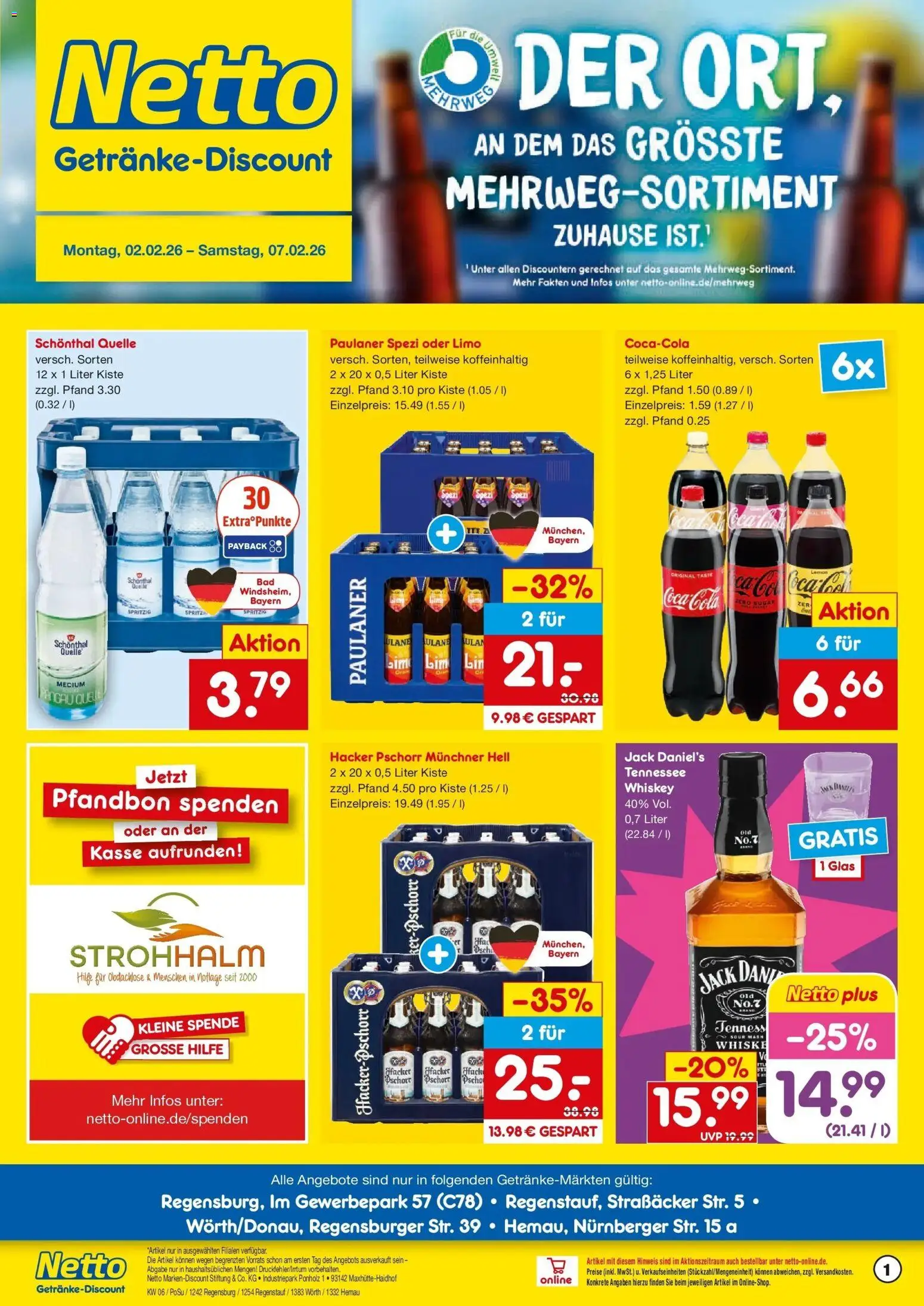 Vorschau von dem Prospekt des Geschäftes Netto Marken-Discount, gültig ab dem 02.02.2026 - Coca cola, Cola, Paulaner spezi, Whiskey, Paulaner, Jack Daniel's