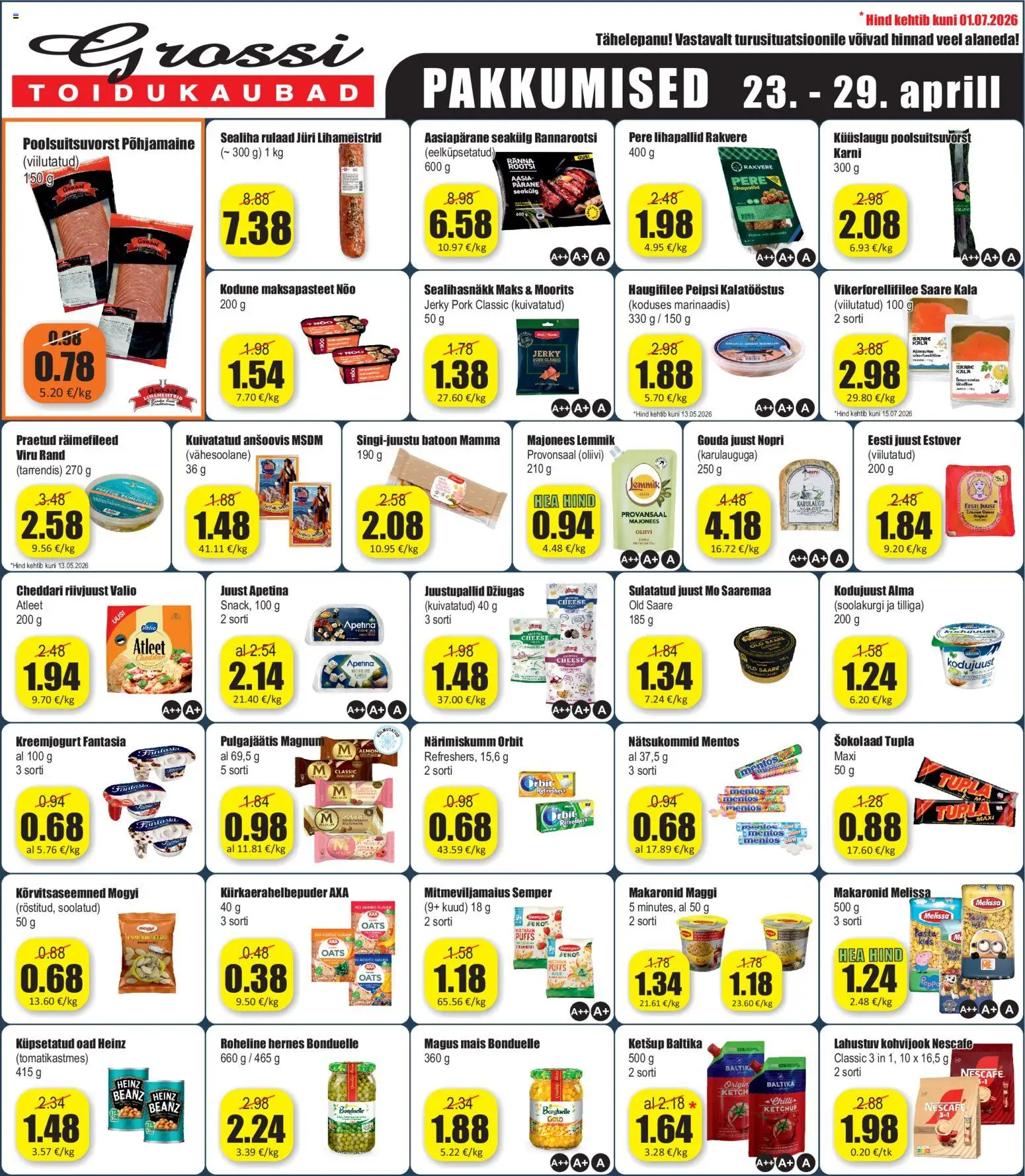 Grossi Toidukaubad kliendilehe eelvaade alates 23.04.2026