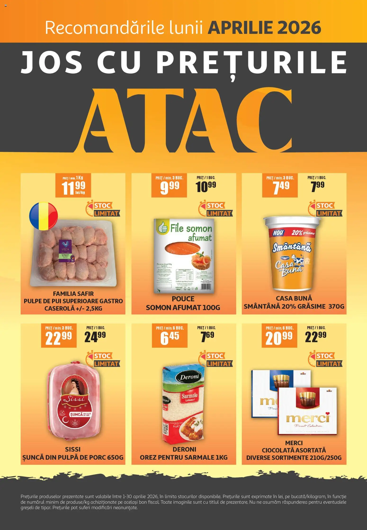 Previzualizarea de cataloage: ATAC ATAC Catalog valabil de la 01.04.2026 - Ciocolată, Somon, Orez, Pui, Smântână, Șuncă, Somon afumat, Gastro
