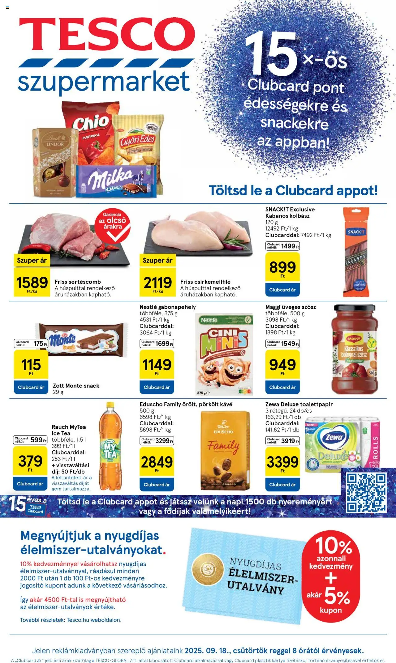 Tesco aktuális szórólap, érvényes 2025.09.18.-től - 1 oldal - Tea, Oreo, Bolognai szósz, Gabonapehely, Sertéscomb, Maggi, Lé, Csirkemellfilé