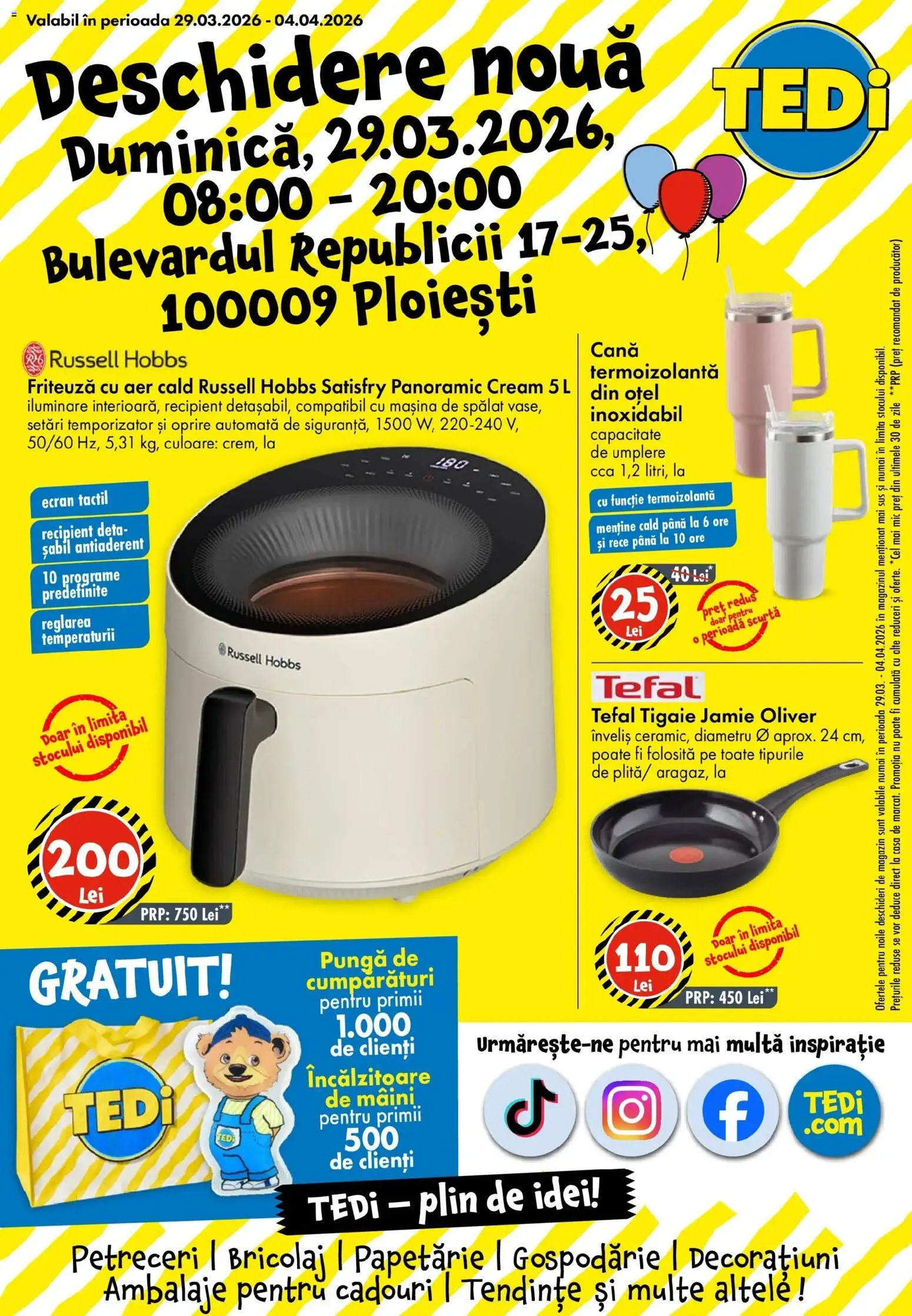 Previzualizarea de cataloage: TEDi TEDi Catalog Ploiesti valabil de la 29.03.2026 - Mașină De Spălat, Friteuza cu aer cald, Tigaie, Friteuză, Russell Hobbs, Pungă, Russell