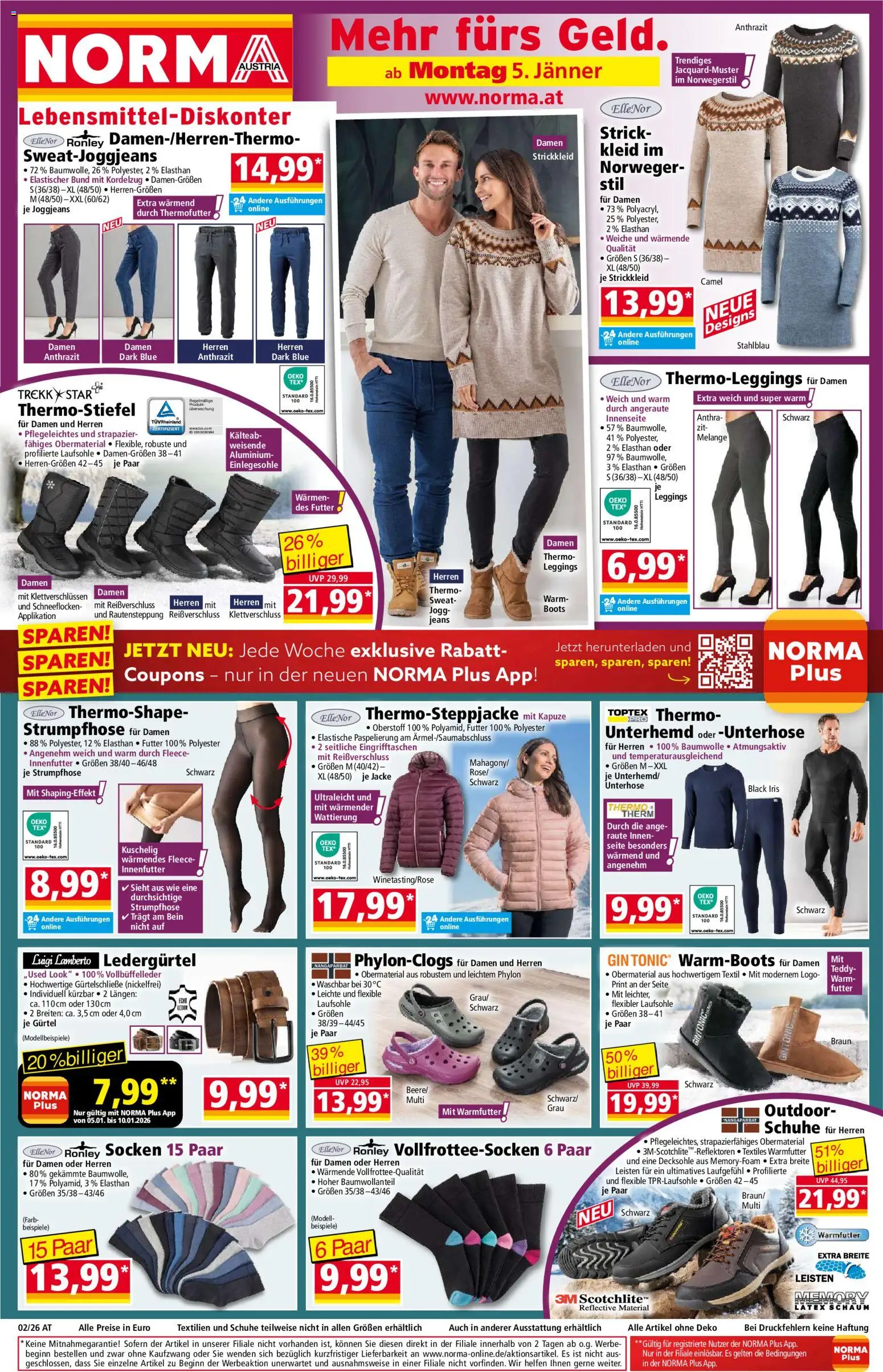 Vorschau der Angebote: Norma Flugblatt gültig ab 05.01.2025 - Jeans, Gin, Kleid, Leggings, Jacke, Gürtel, Socken, Bein