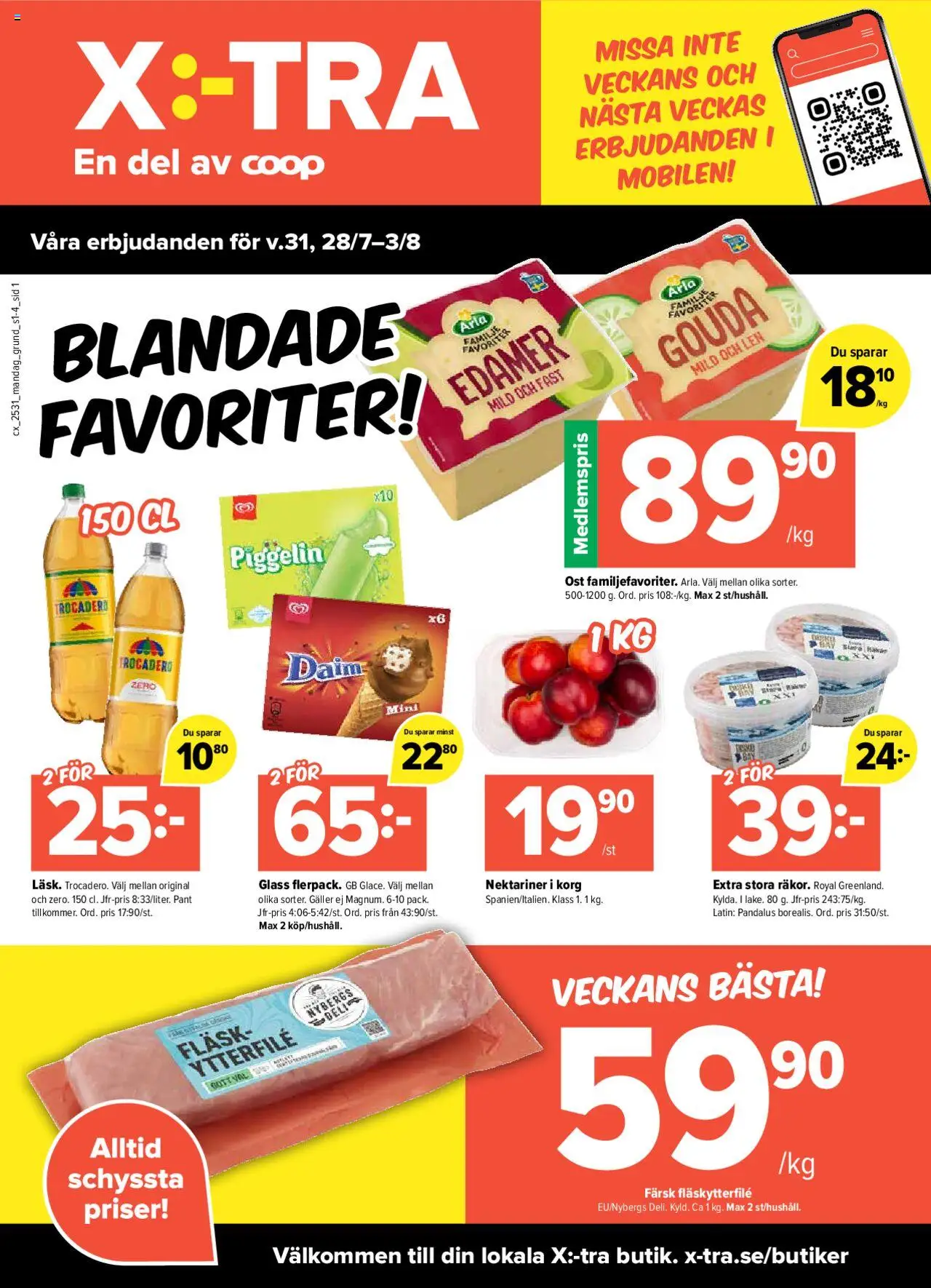 Aktuella reklamblad Coop X:-TRA är giltig 28/07 2025 > Veckans Erbjudanden gäller från 28/07/2025 till 03/08/2025 sidnummer 1