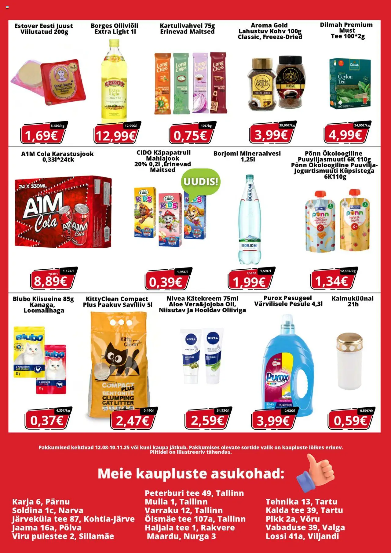 A1000 Market kliendilehe eelvaade alates 2025.08.12