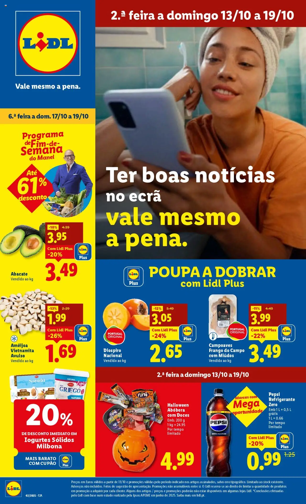 Pré-visualização do folheto da loja Lidl válida a partir de 13/10/2025 - Abacate, Base, Abóbora, Iogurtes, Doces, Pepsi, Soda, Dióspiro