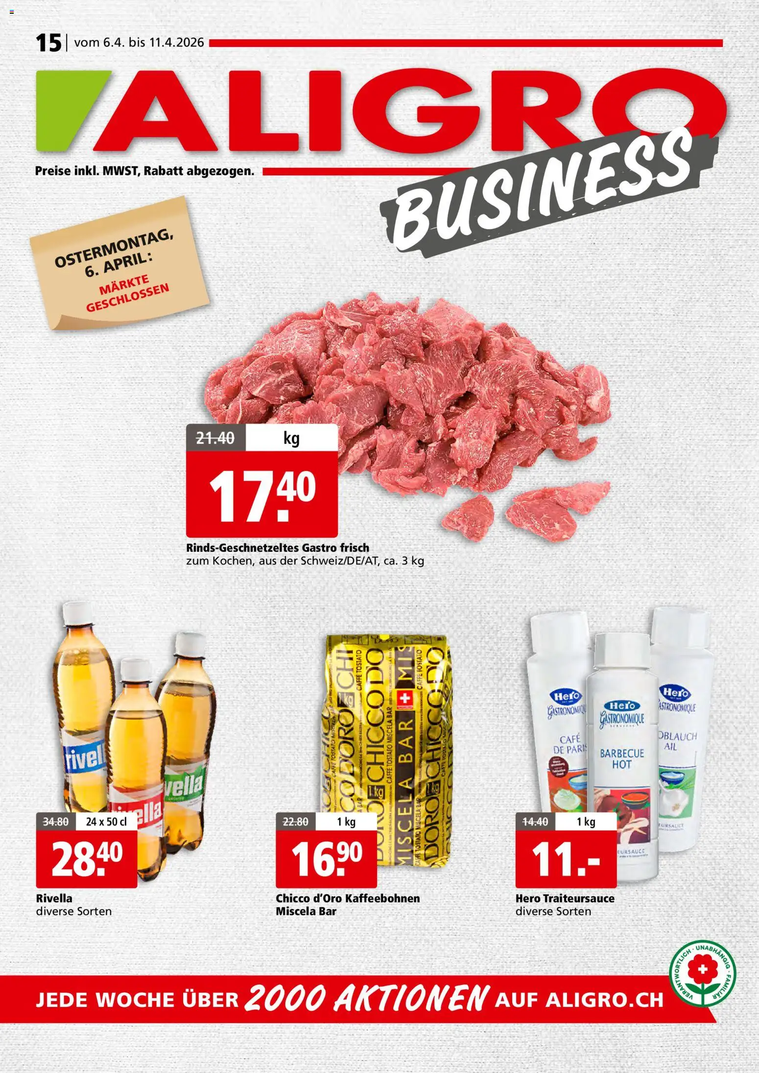 Vorschau des Merkblatts Aligro aktionen Business Schlieren, Gossau SG, Frauenfeld, Rapperswil-Jona, Sargans, Bern vom Shop Aligro gültig von 06.04.2026 bis 11.04.2026