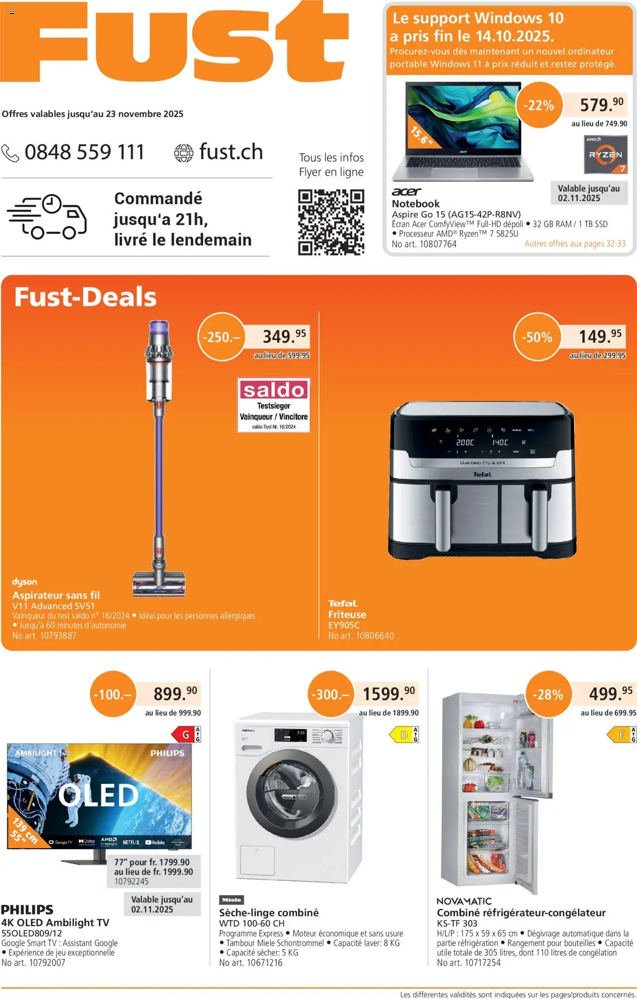 Vorschau des Merkblatts Aktionen FR vom Shop Fust gültig von 20.10.2025 bis 23.11.2025 - Dyson, TV, Grill, Miele, Philips, Notebook, Friteuse