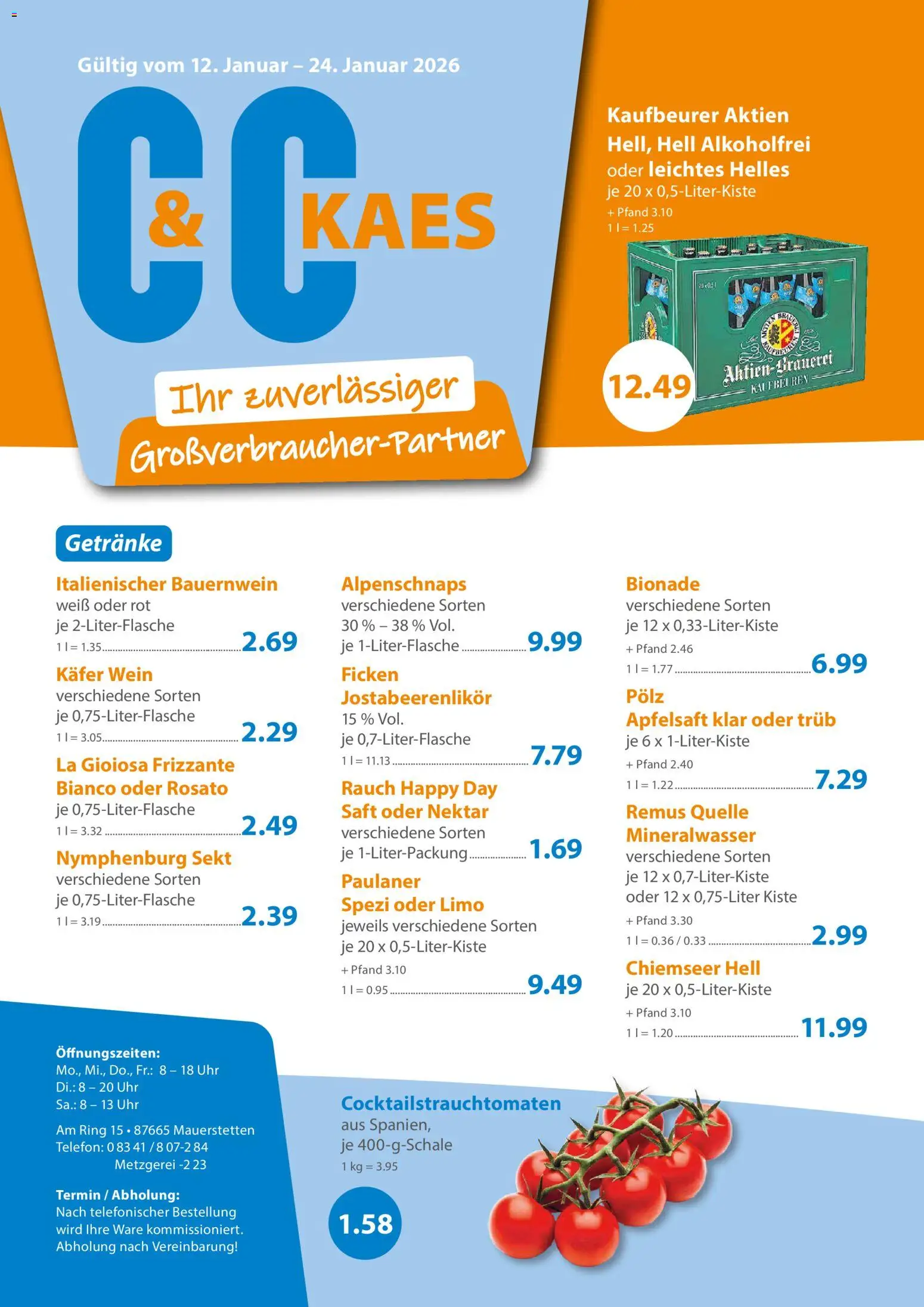 Vorschau von dem Prospekt des Geschäftes C&C, gültig ab dem 12.01.2026 - Uhr, Telefon, Wein, Mineralwasser, Sekt, Bionade, Saft, Apfelsaft