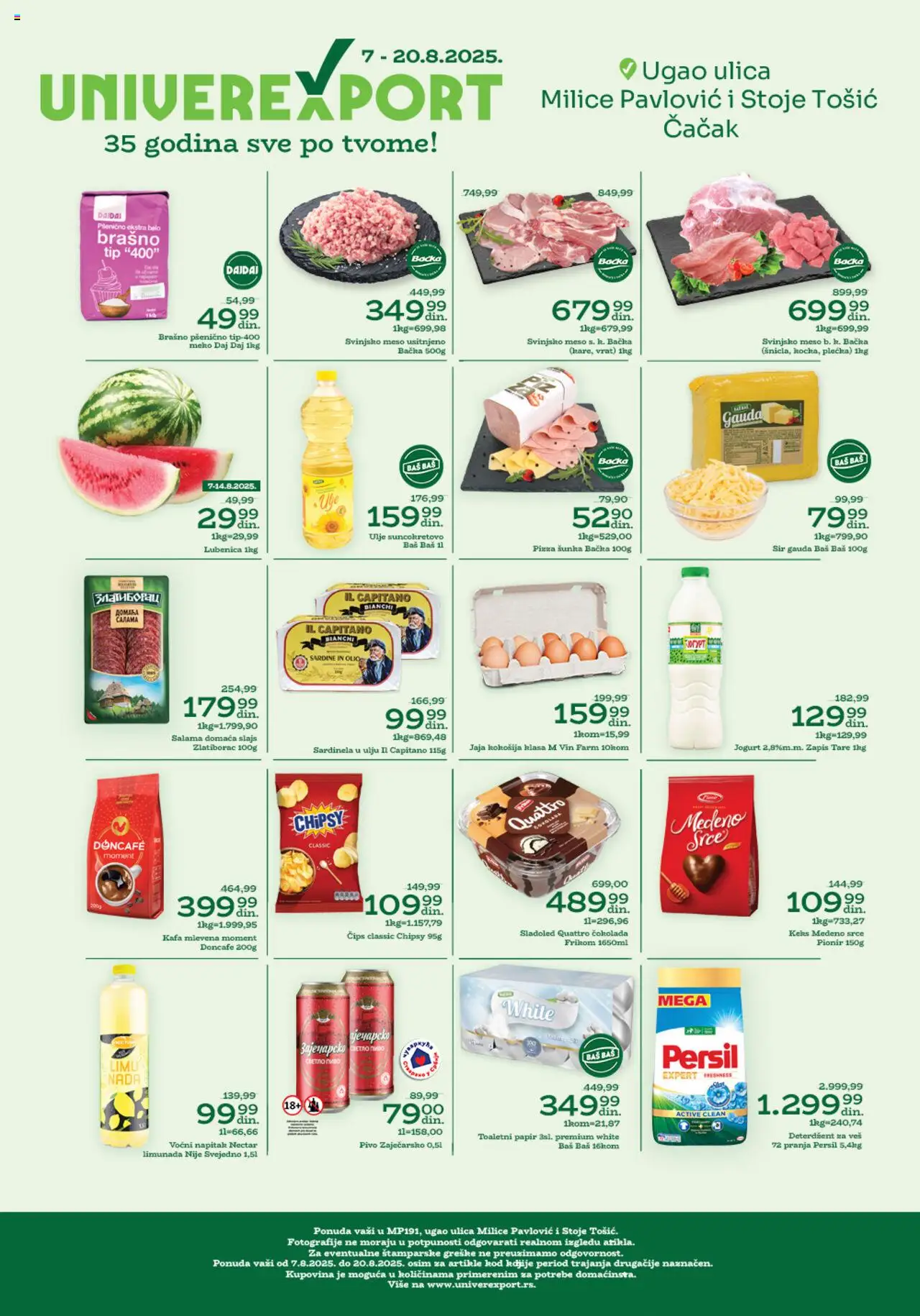 Univerexport katalog važi od 07.08.2025 - stranica 1 - Sladoled, Pivo, Čokolada, Limunada, Doncafe, Ulje, Salama, Pizza šunka