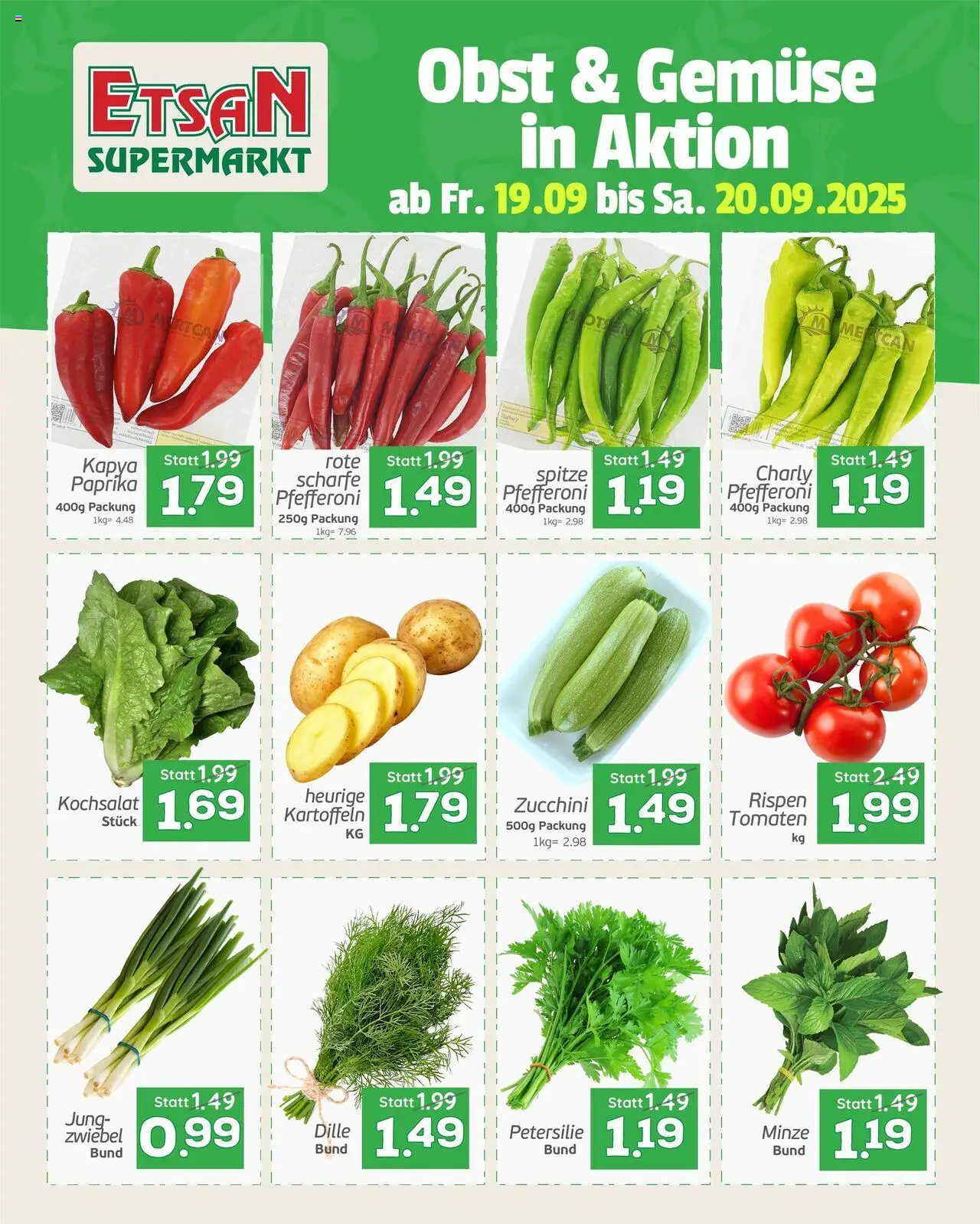  ETSAN Angebote ab (19.09.2025 - 20.09.2025) - Seite 1 - Zucchini, Gemüse, Petersilie, Obst, Tomaten, Kartoffeln