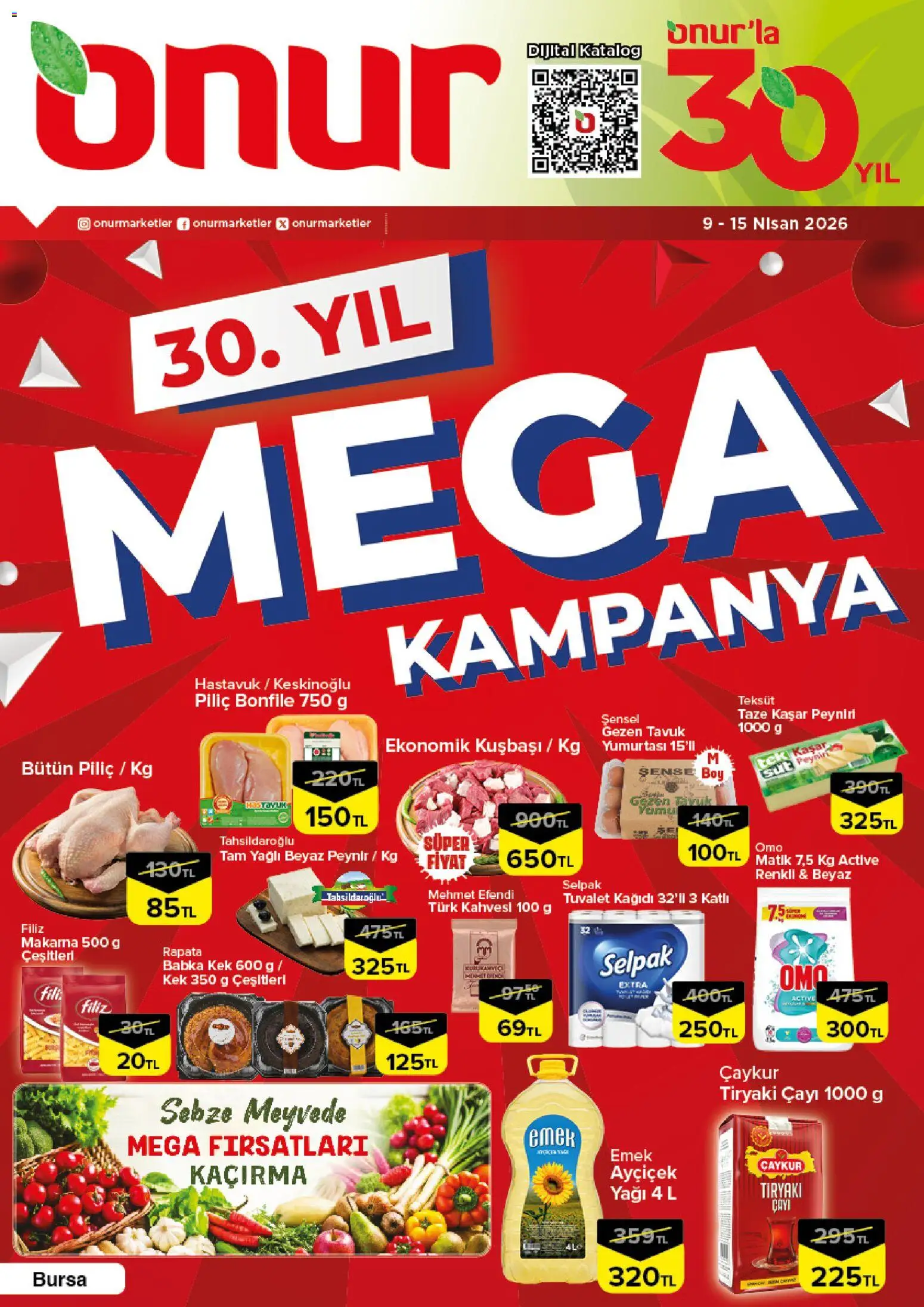 Onur Market Onur Market Katalog - Bursa 09.04.2026 - Broşürünün önizlemesi - Makarna, Peynir, Tuvalet, Tuvalet kağıdı, Bonfile, Sebze, Piliç, Piliç bonfile