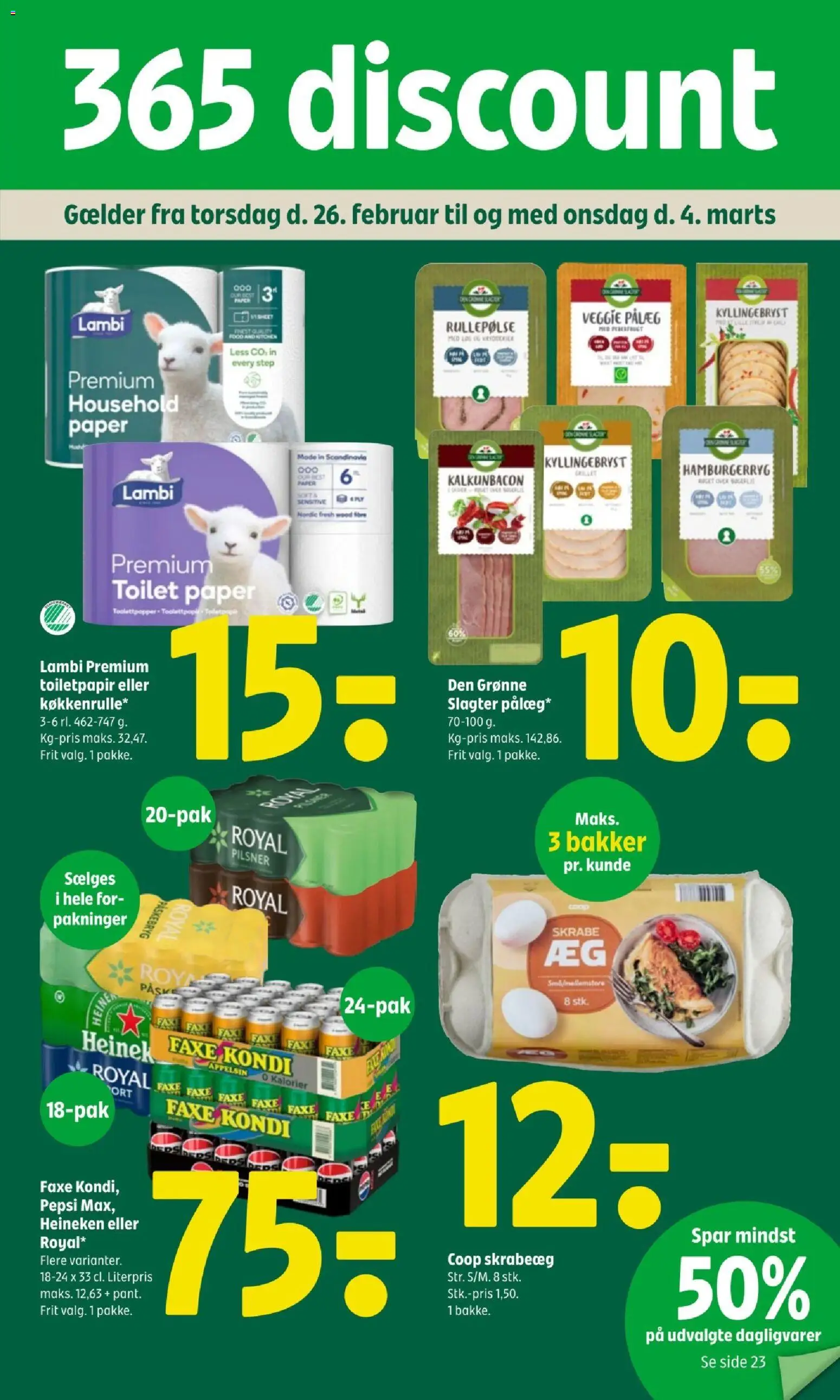 Eksempel på tilbudsavis Tilbudsavis fra butik Coop 365 gyldig fra 26/02/2026 - Toilet, Dagligvarer, Hamburgerryg, Faxe Kondi, Pålæg, Pepsi, Rullepølse