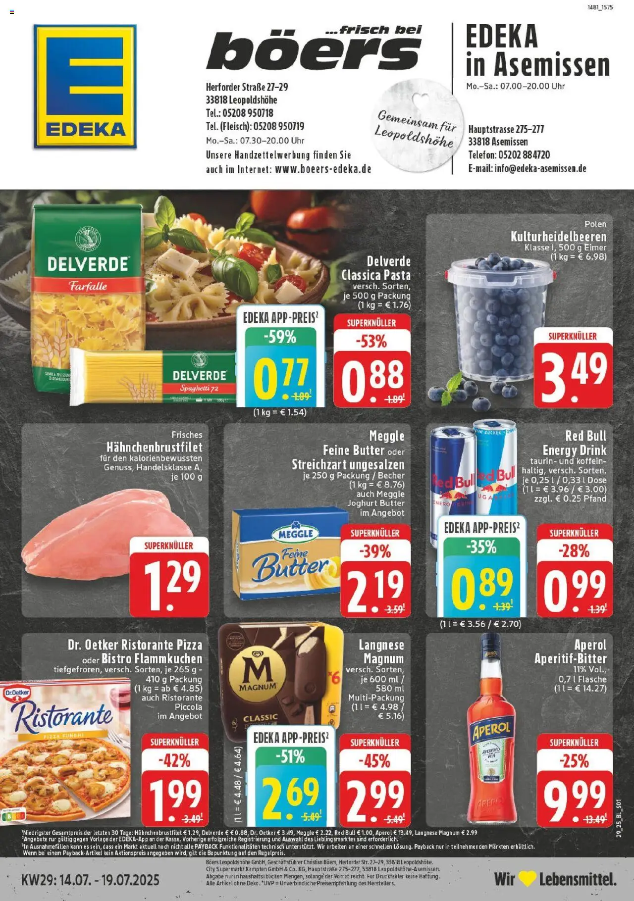 EDEKA Prospekt ab 13.07.2025 - Prospekt Leopoldshöhe-Asemissen Online - Pizza, Uhr, Telefon, Butter, Joghurt, Spaghetti, Fleisch, Zucker