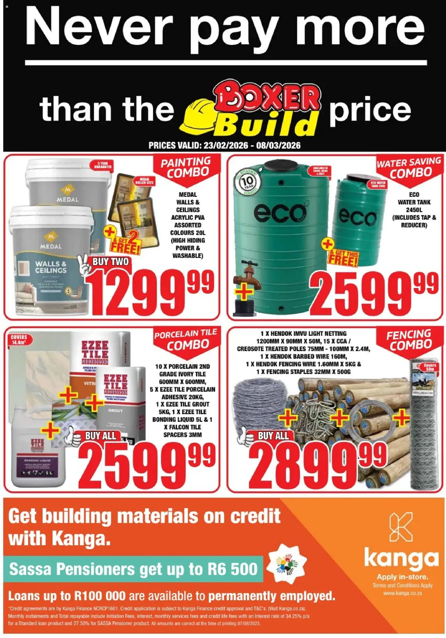 Preview of Boxer flyer valid from 23/02/2026 - Water, Light, Tap, Tank, Bonding liquid, Adhesive, Tile grout