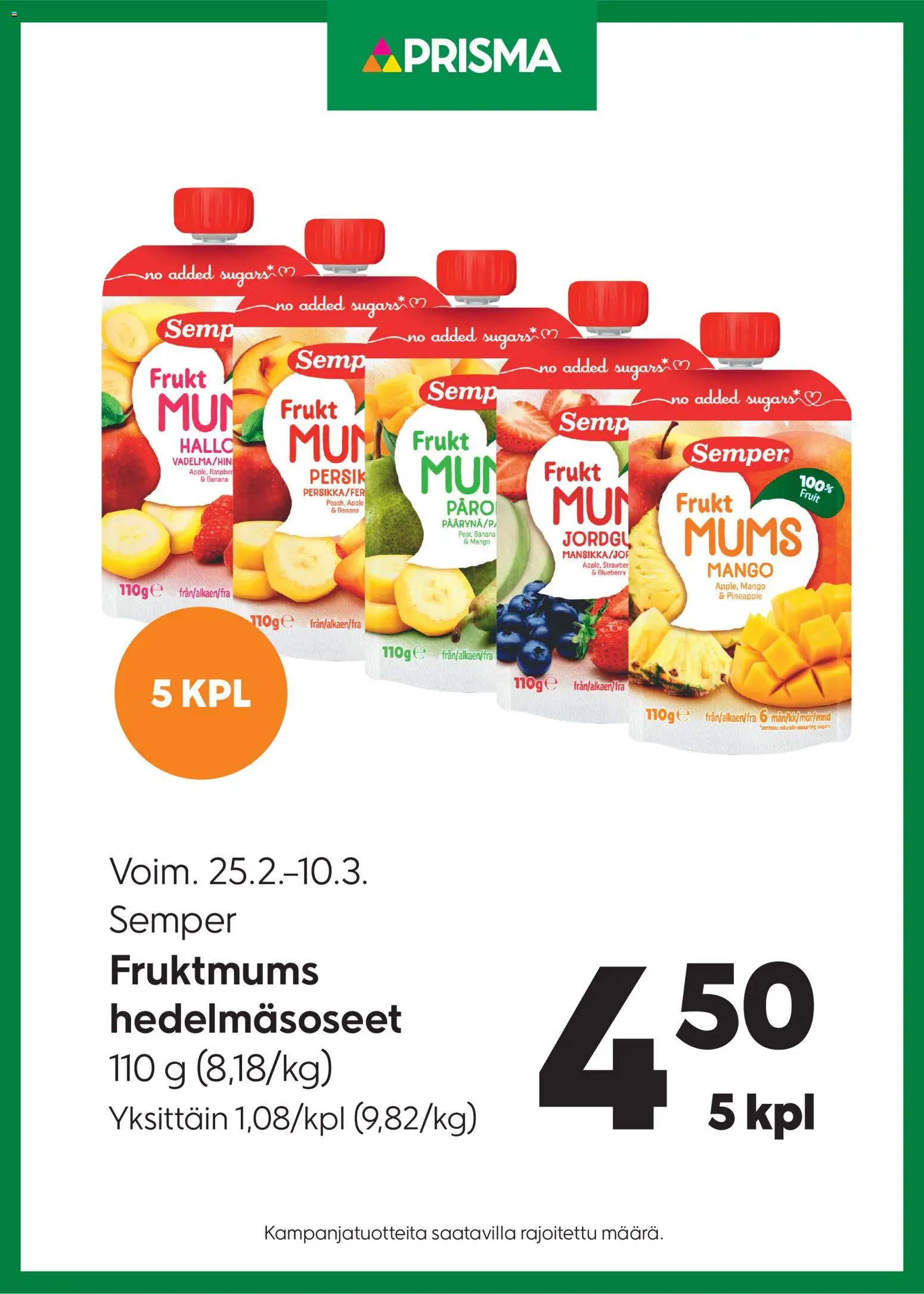 Kaupan Prisma Tarjoukset Semper hedelmäsoseet esikatselu, voimassa 25/02/2026