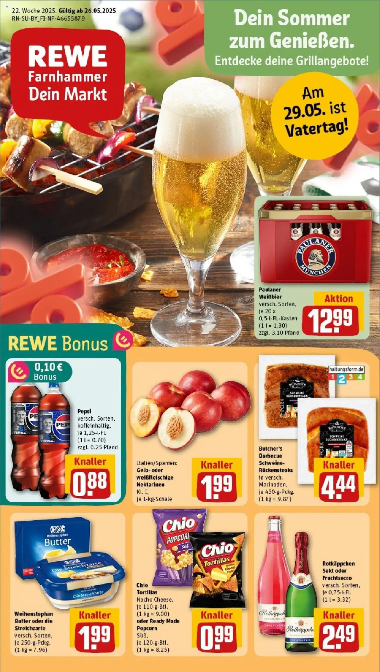 REWE Prospekt ab 25.05.2025 nächste Woche - Prospekt Tittling/ Tresdorf - Chips, Butter, Tortillas, Sekt, Pepsi, Weißbier, Weihenstephan butter, Rotkappchen sekt