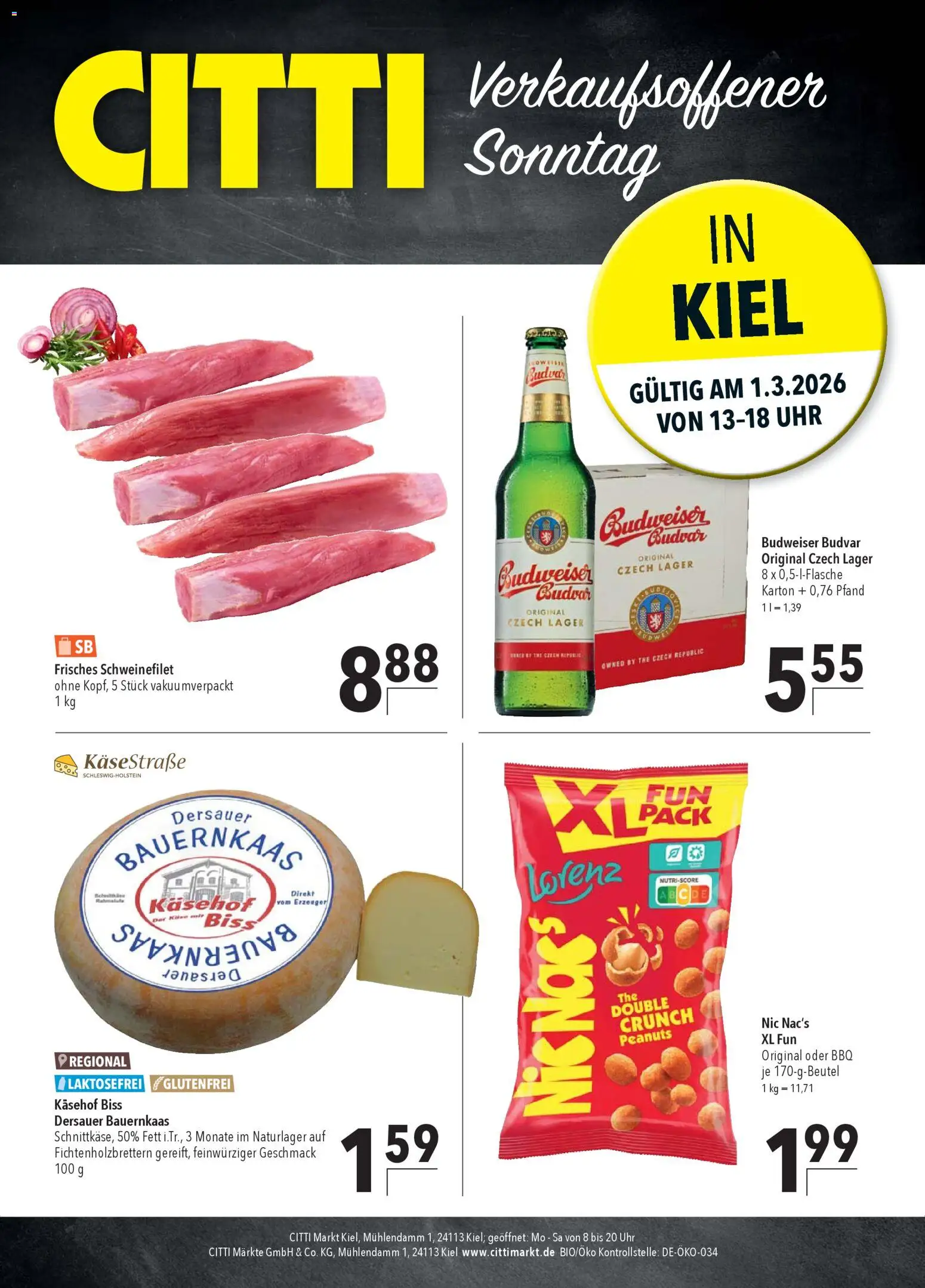 Vorschau von dem Prospekt des Geschäftes CITTI Markt, gültig ab dem 01.03.2026 - Uhr, Schweinefilet, Budweiser