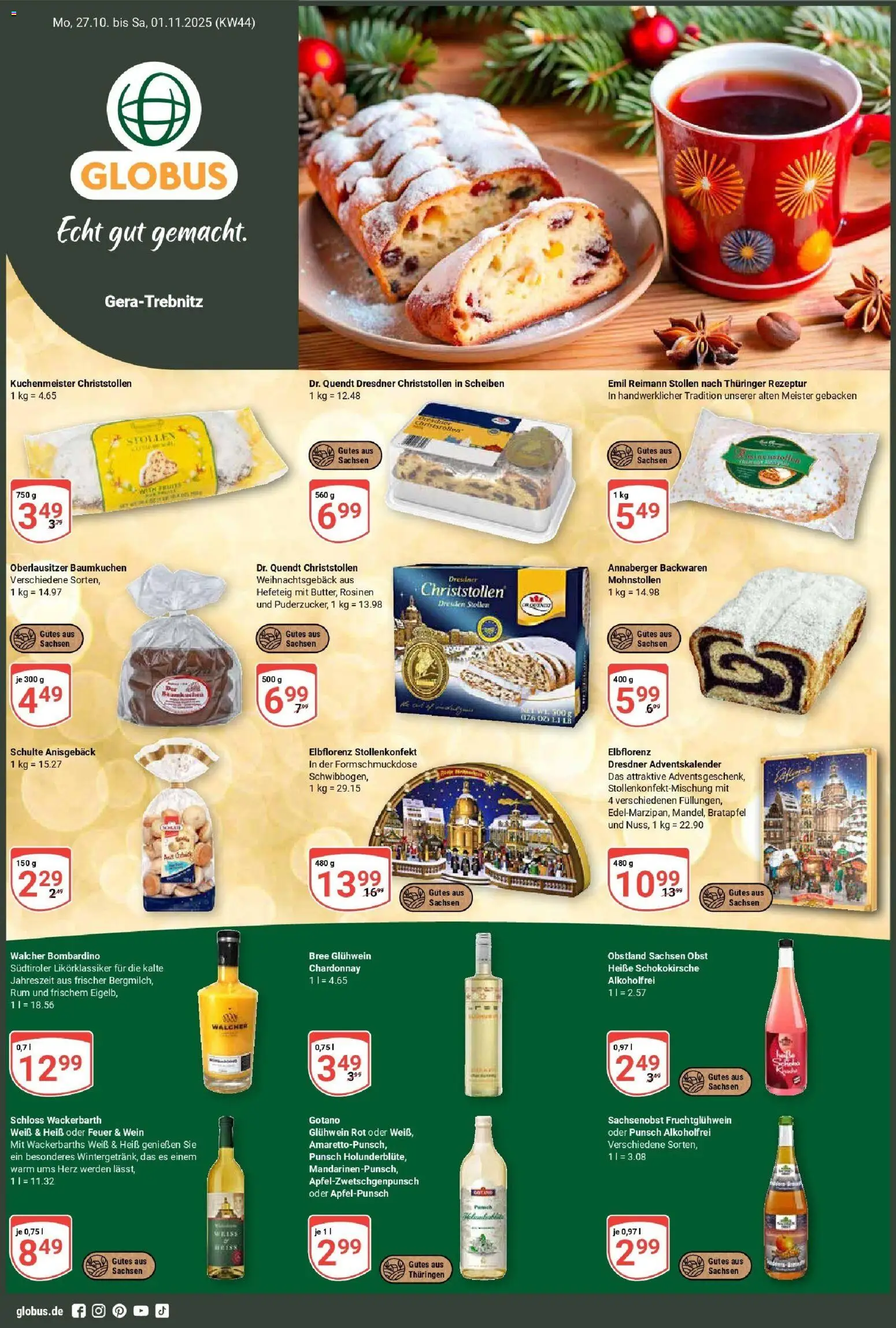 Vorschau von dem Prospekt des Geschäftes Globus, gültig ab dem 26.10.2025 - Wein, Obst, Rum, Rosinen, Bree
