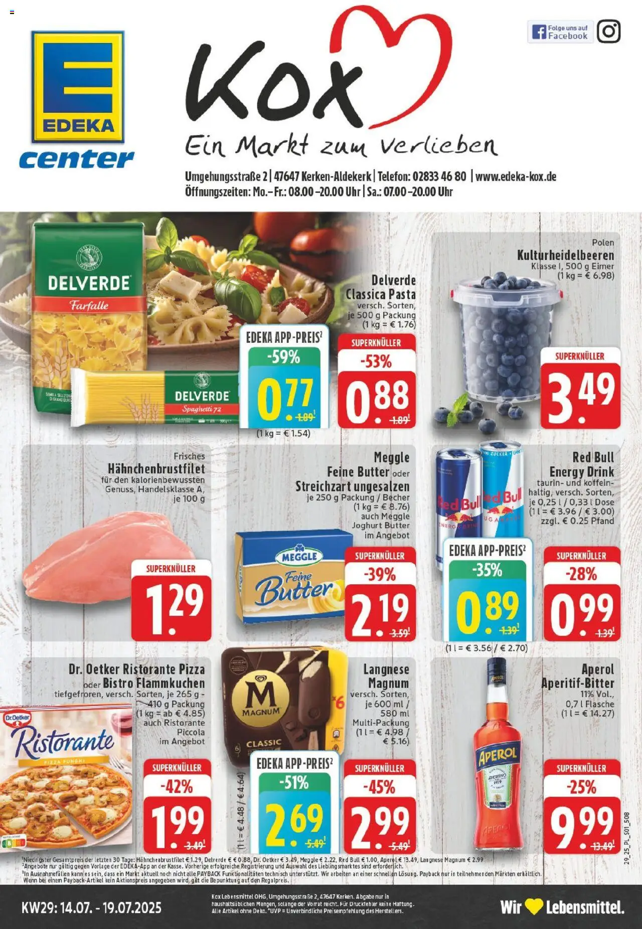 EDEKA Prospekt ab 13.07.2025 - Prospekt Kerken-Aldekerk Online - Pizza, Uhr, Telefon, Red bull, Aperol, Joghurt, Spaghetti, Langnese