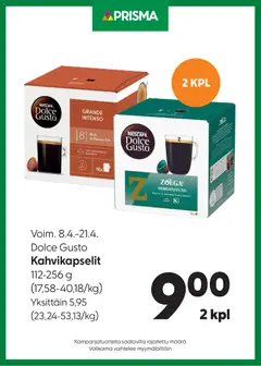 Kaupan Prisma Prisma tarjoukset Kahvikapselit esikatselu, voimassa 08/04/2026
