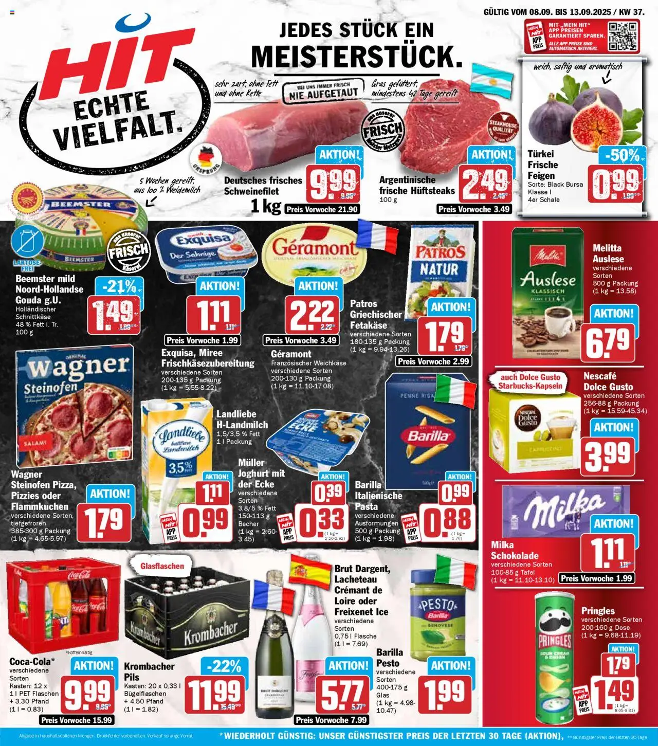 HIT Prospekt ab 08.09.2025 nächste Woche > Wochenprospekt - Schokolade, Pasta, Krombacher, Milka, Dolce gusto, Feigen, Geramont, Patros