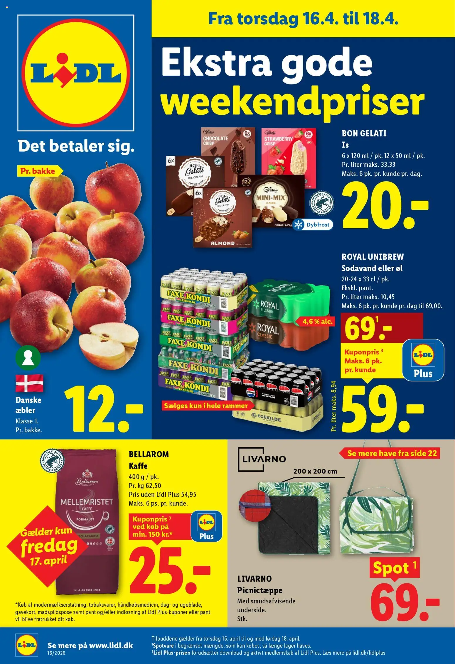 Eksempel på tilbudsavis Lidl - Weekend avis fra butik Lidl gyldig fra 16/04/2026 - Kaffe, Øl, Faxe Kondi, Sodavand, Rammer, Æbler, Søm