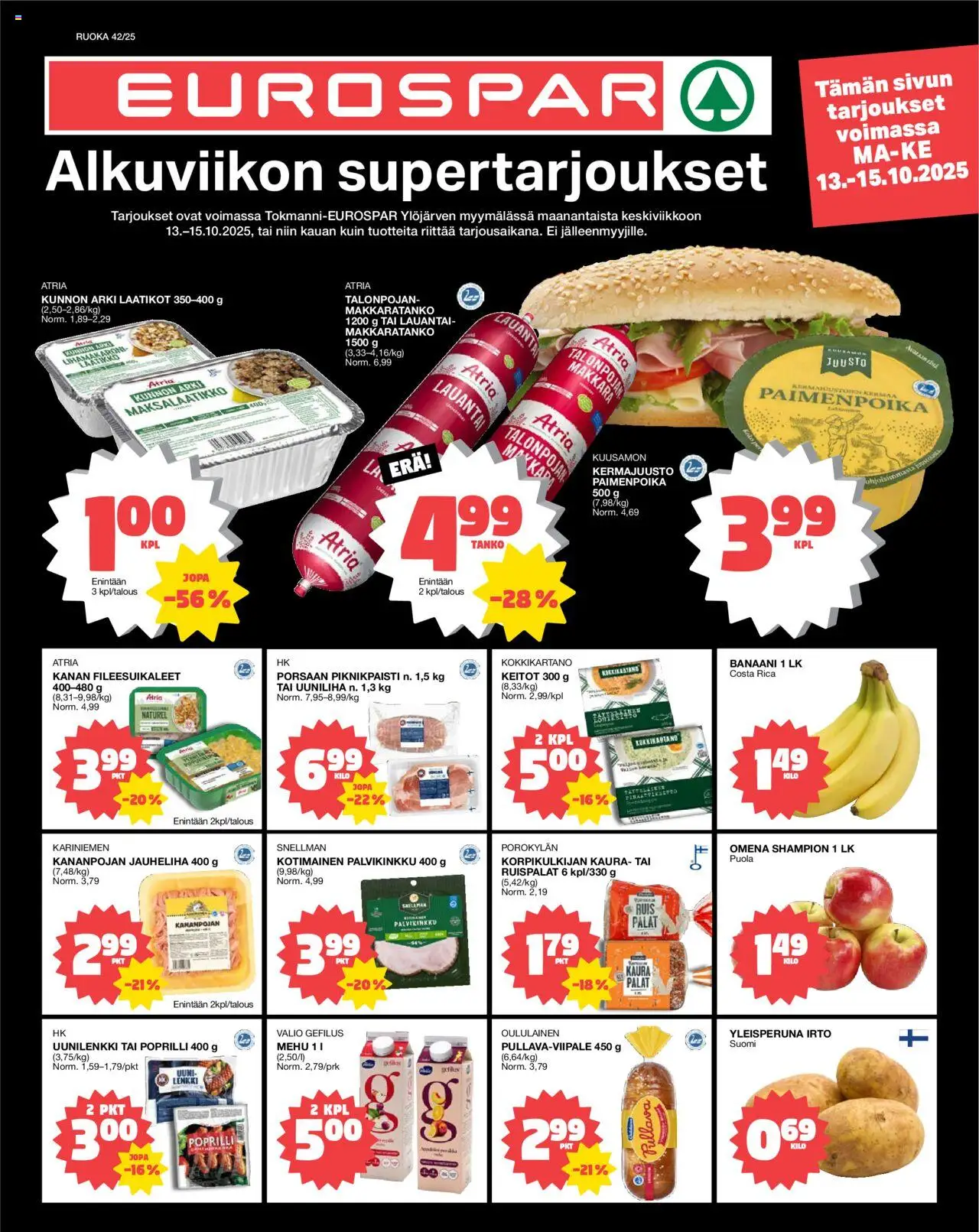 Tokmanni-kaupan EUROSPAR Ylöjärvi Ruokasanomat voimassa 13/10/2025 - Sivulla 1