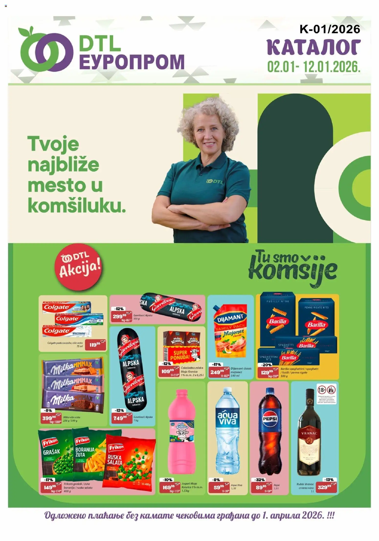 Pregled Europrom kataloga - važi od 02.01.2026 - Boranija, Grašak, Milka, Pepsi, Moja kravica, Mleko, Kobasica, Vranac