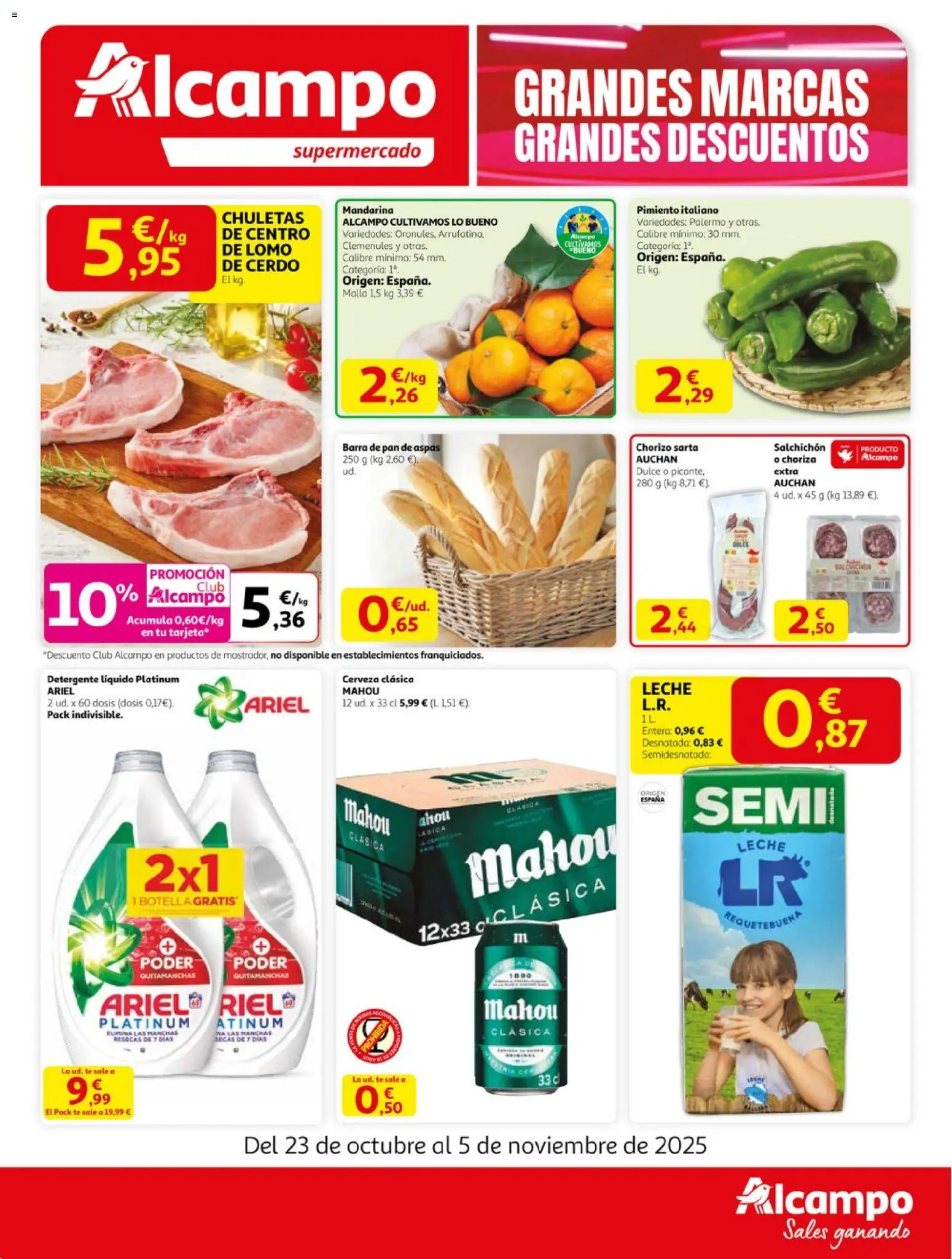 Alcampo folleto 23/10/2025 - 05/11/2025 > Maxi - Té, Pan, Cerveza, Cerdo, Leche, Lomo, Detergente, Quitamanchas