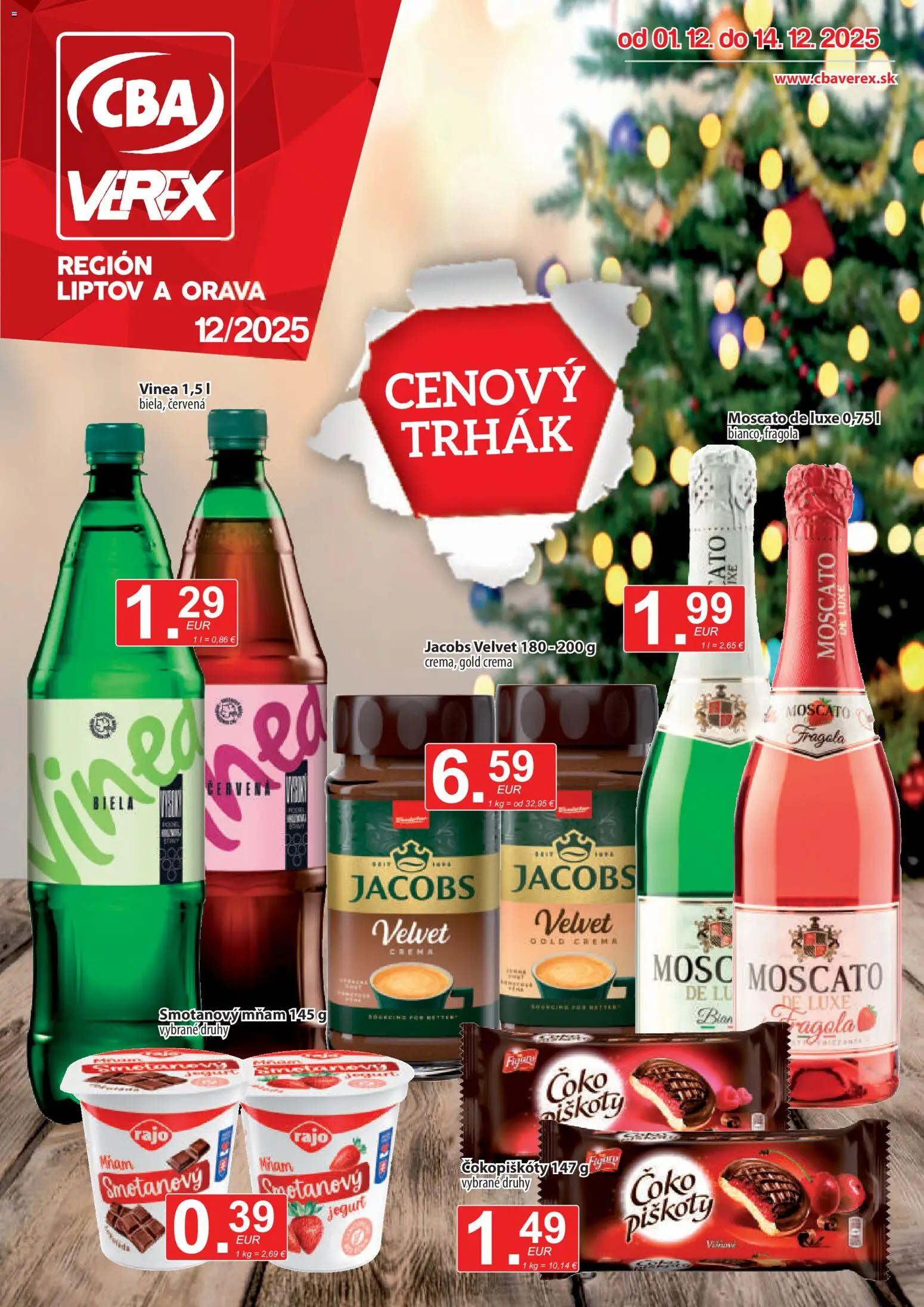 Náhľad CBA Verex letáku platného od 01.12.2025 - Vinea, Jacobs Velvet, Piškóty