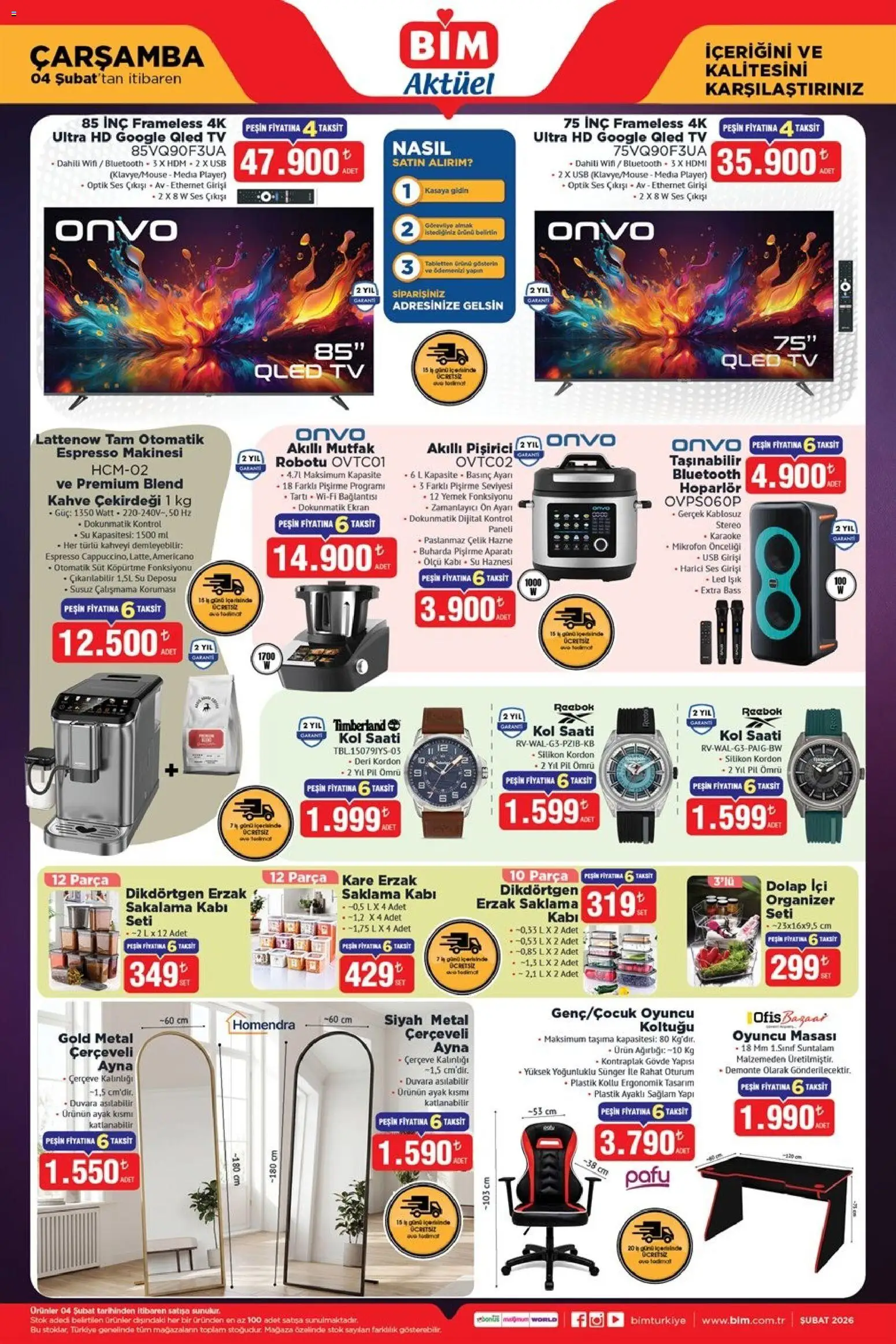 BİM Katalog Çarşamba 04.02.2026 - Broşürünün önizlemesi - Kahve, TV, Hoparlör, Espresso makinesi, Ayna, Mikrofon, Tartı, Oyuncu
