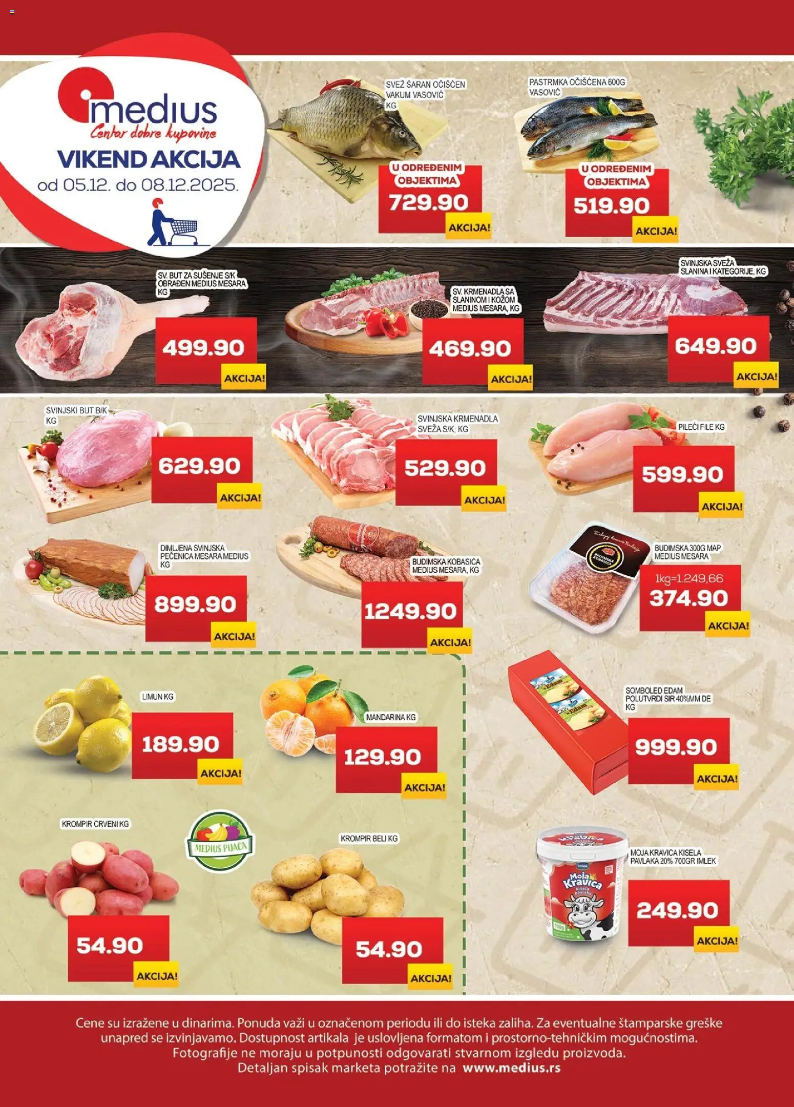 Pregled Medius kataloga - važi od 05.12.2025 - Mandarina, Pastrmka, Limun, Slanina, Kisela pavlaka, Krmenadla, Budimska kobasica, Pečenica