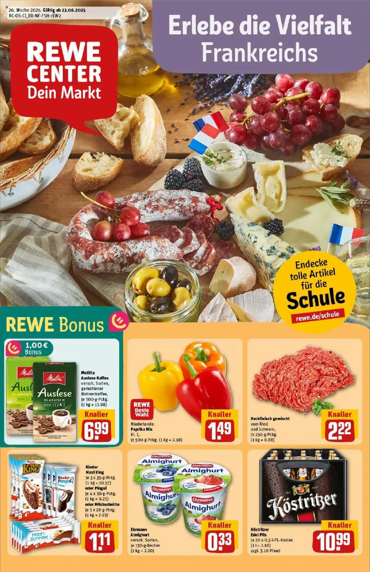 REWE Prospekt ab 22.06.2025 nächste Woche - Prospekt Elsterwerda - Kaffee, Milch, Hackfleisch, Paprika, Melitta, Pils, Ehrmann almighurt, Kostritzer
