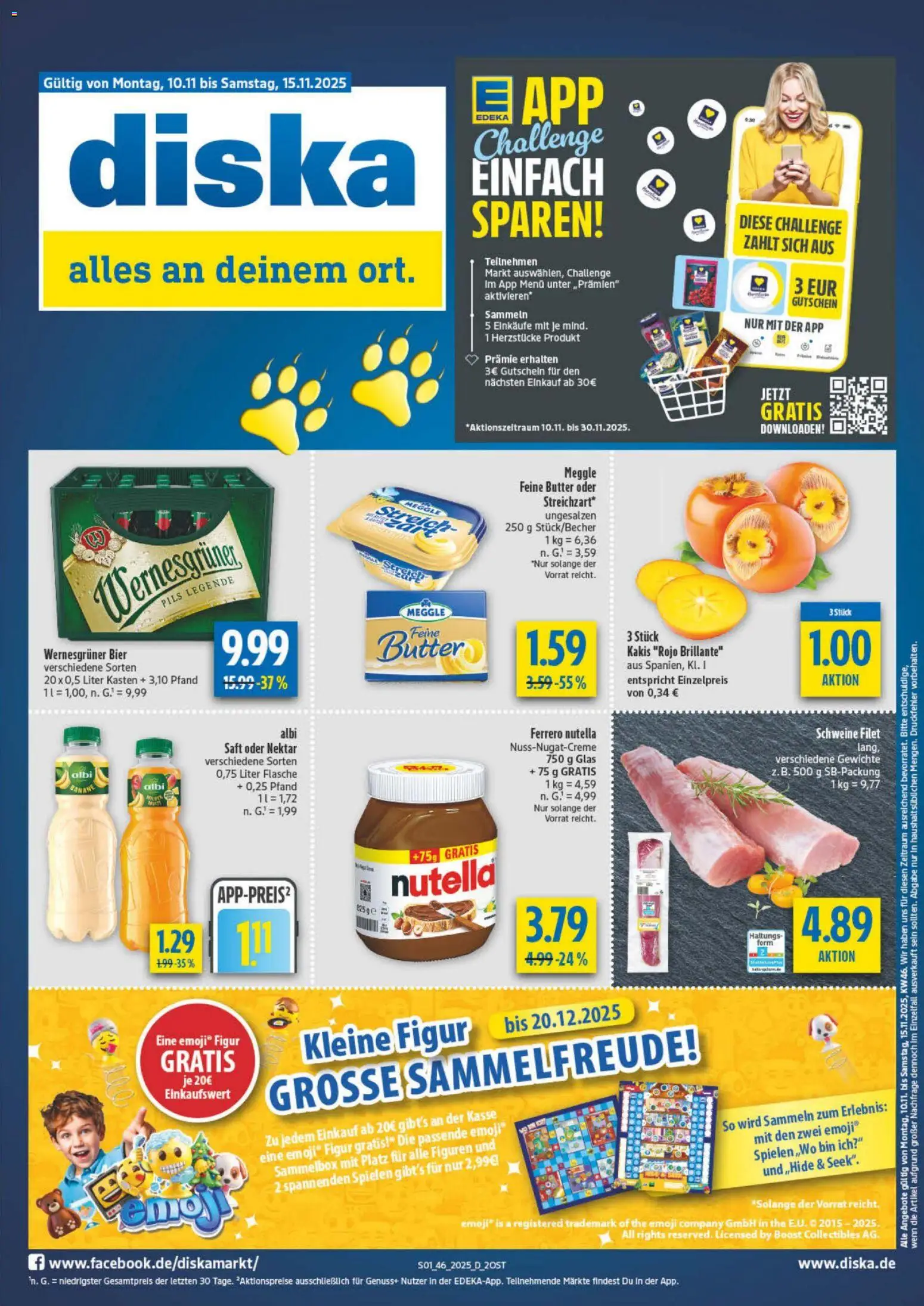 Vorschau von dem Prospekt des Geschäftes Diska, gültig ab dem 10.11.2025 - Butter, Bier, Nutella, Saft, Pils, Wernesgruner