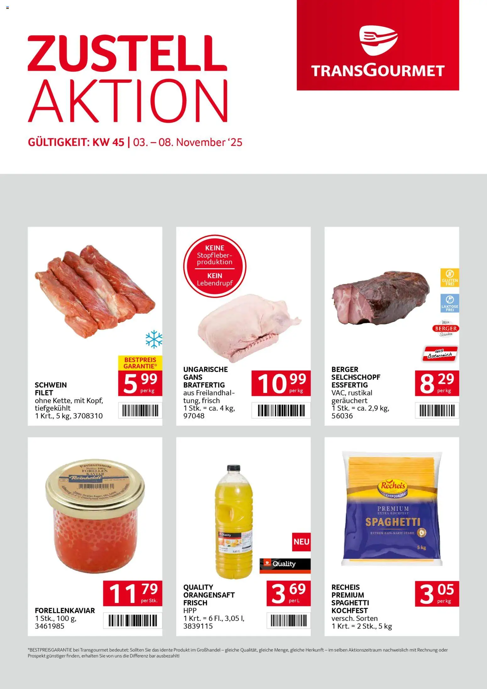  Transgourmet Zustellaktion ab (03.11.2025 - 08.11.2025) - Seite 1 - Spaghetti, Gans, Schinken