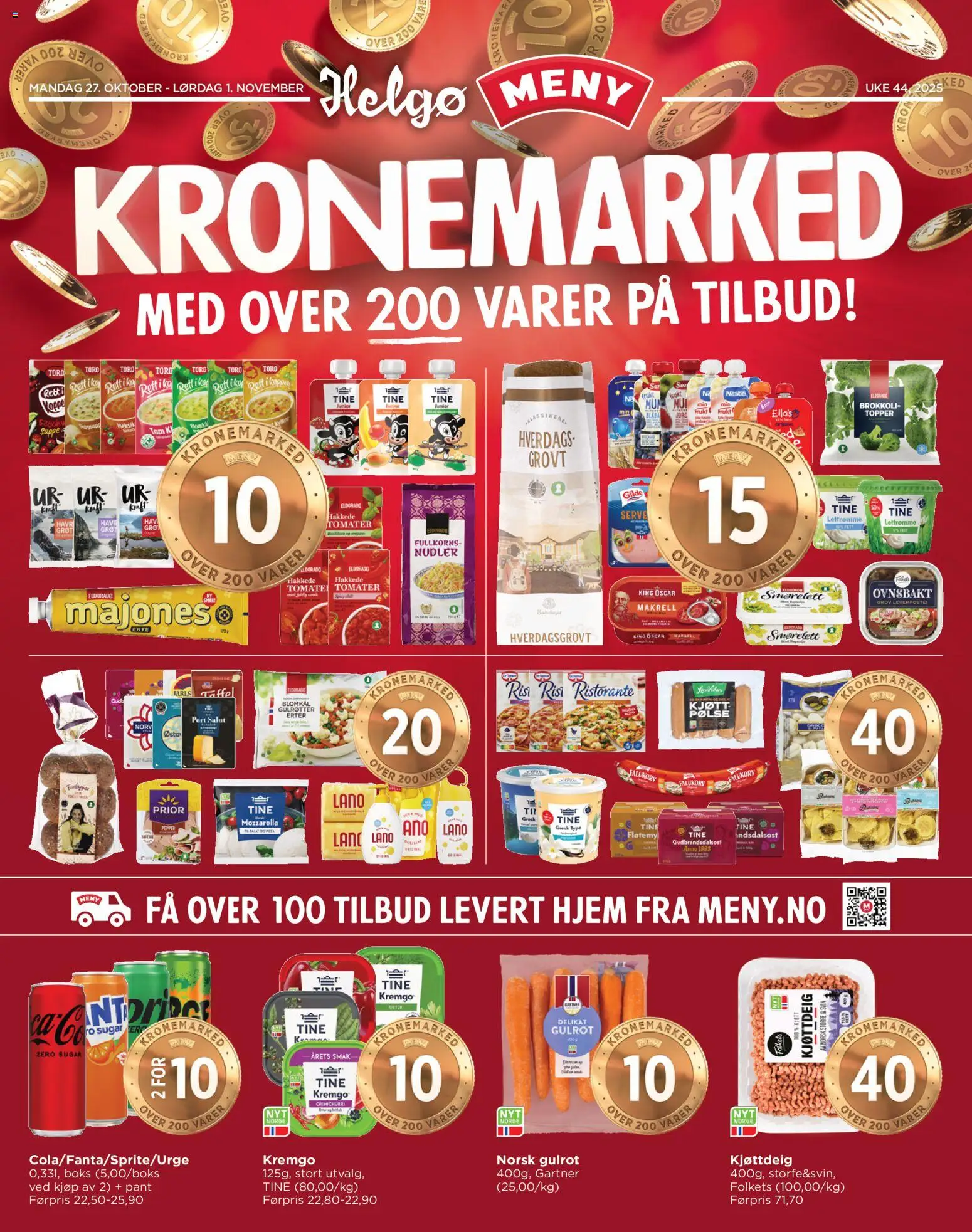 Kundeavis Helgø Meny gyldig fra 27/10/2025 - Sidenummer 1 - Frukt, Tomater, Gulrot, Ved, Blomkål, Erter, Leverpostei, Makrell