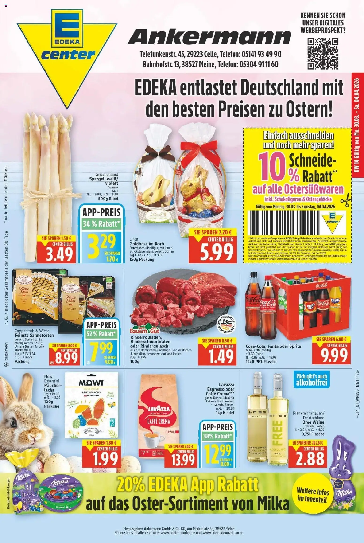 Vorschau von dem Prospekt des Geschäftes E center, gültig ab dem 30.03.2026 - Lindt, Cola, Lachs, Korb, Milka, Fanta, Sprite, Räucherlachs