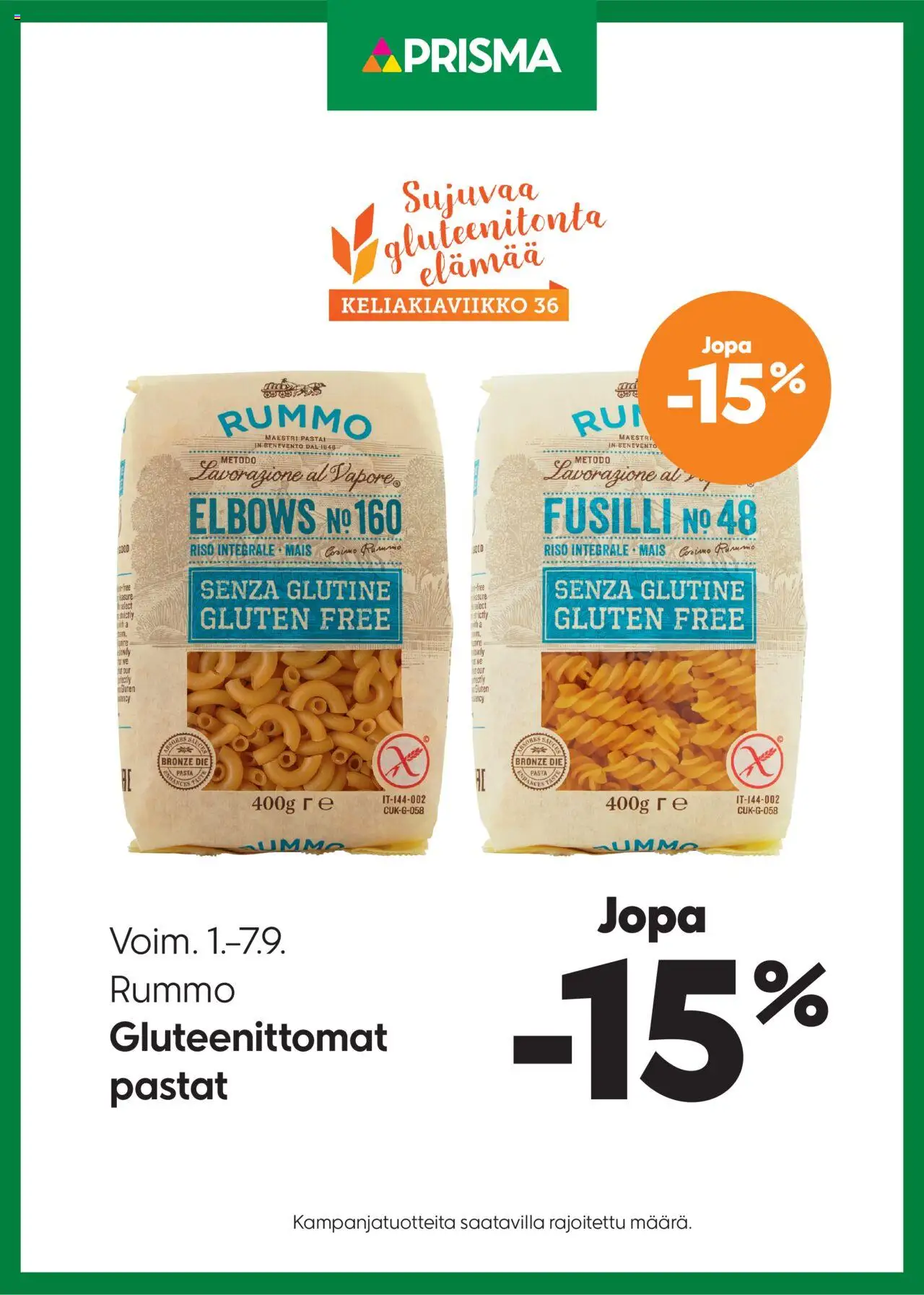 Prisma-kaupan Tarjoukset Rummo gluteenittomat pastat voimassa 01/09/2025 - Sivulla 1