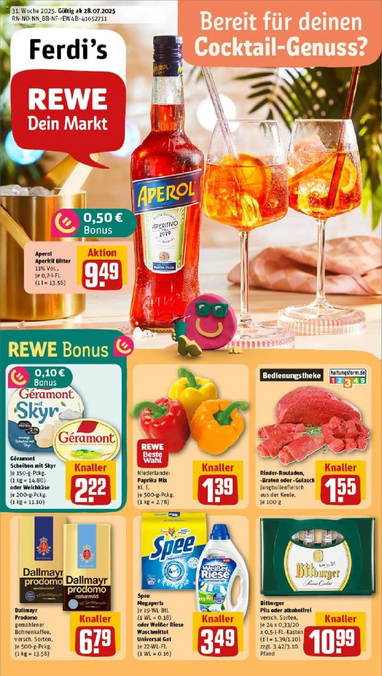 REWE Prospekt ab 27.07.2025 nächste Woche - Prospekt Bleckede - Burger, Gulasch, Spee, Dallmayr, Paprika, Waschmittel, Dallmayr prodomo, Geramont