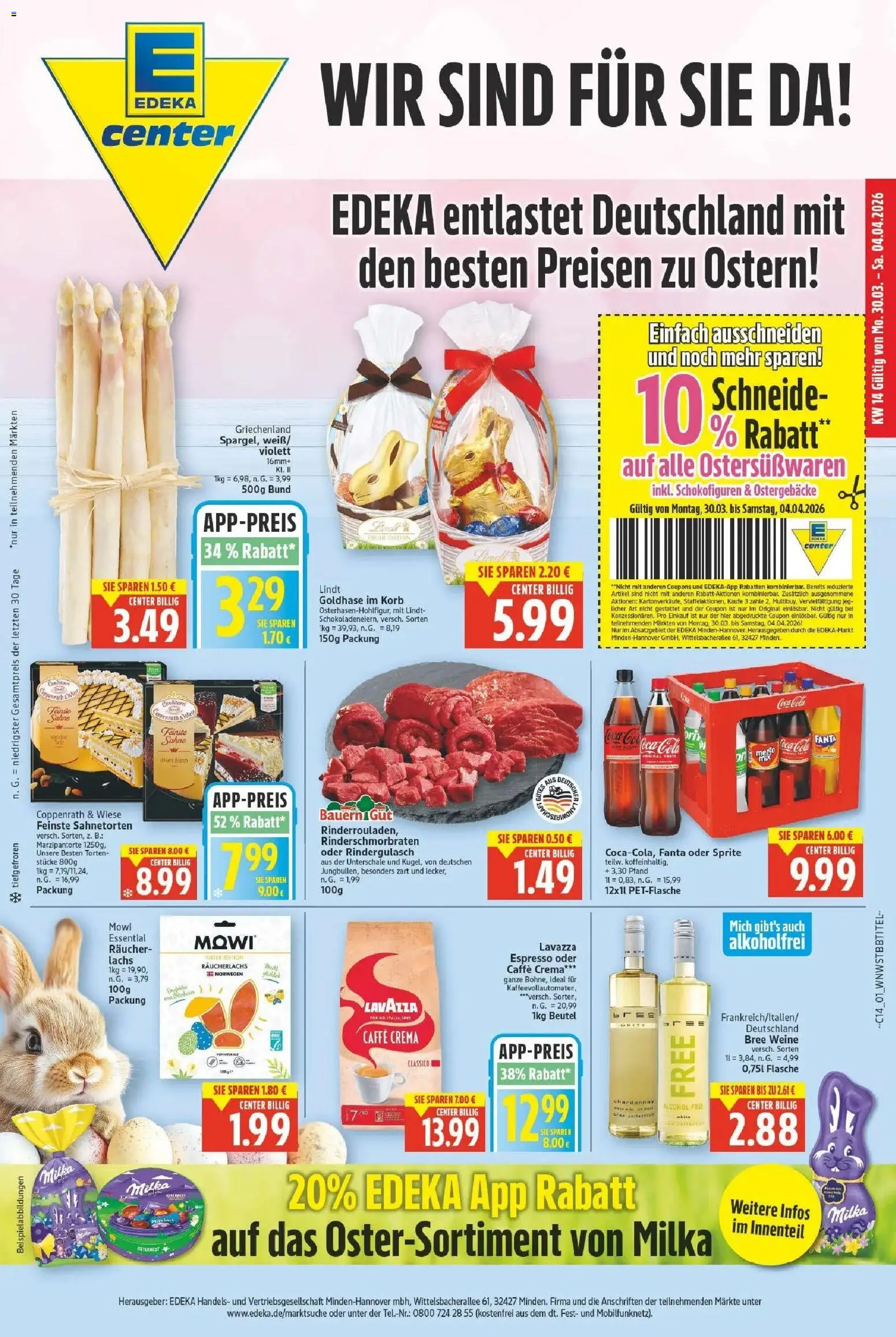 Vorschau von dem Prospekt des Geschäftes E center, gültig ab dem 30.03.2026 - Coca cola, Cola, Korb, Milka, Rindergulasch, Lavazza, Fanta, Sahne