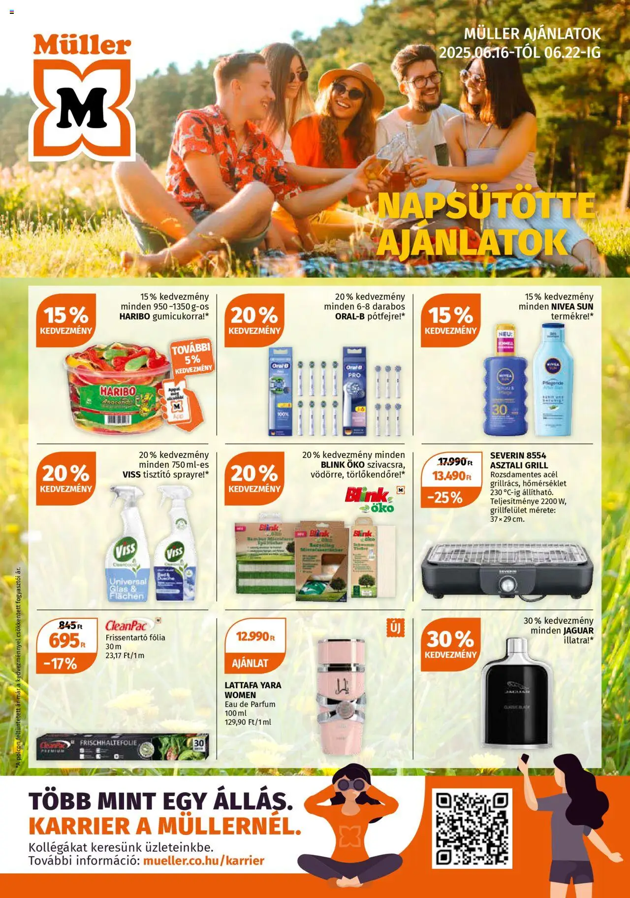Müller aktuális szórólap, érvényes 2025.06.16.-től - 1 oldal - Grill, Parfüm, Gumicukor, Haribo, Nivea, Oral-B, Tisztító, Frissentartó fólia