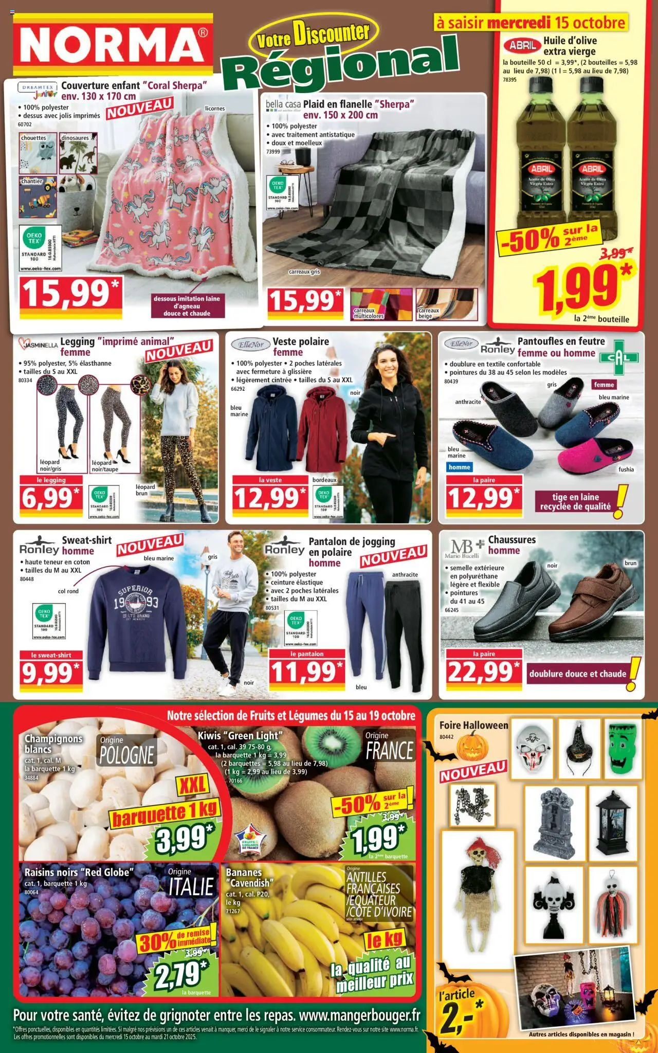 Catalogue de la boutique Norma valable du 15/10/2025 - Page numéro 1 - Veste, Bananes, Raisins, Couverture, Huile, Champignons, Polaire, Huile D'olive