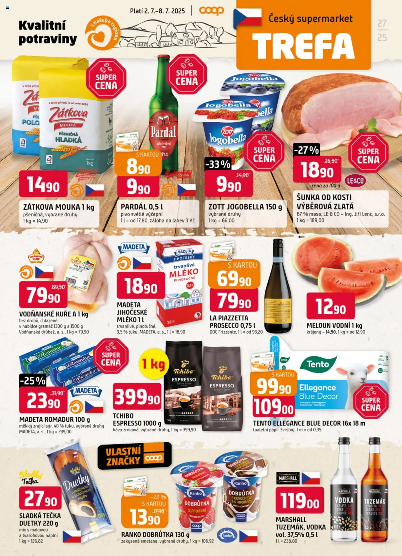  Trefa Leták (02.07.2025 - 08.07.2025) - Potraviny, Káva, Smetana, Meloun, Tuzemák, Pardál, Šunka od kosti, Zátkova mouka