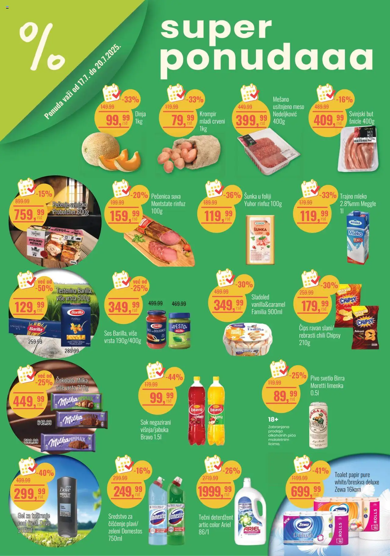 Aroma Market katalog važi od 17.07.2025 - stranica 1 - Tečni deterdžent, Testenina, Pesto, Sladoled, Barilla, Krompir, Pica, Sok