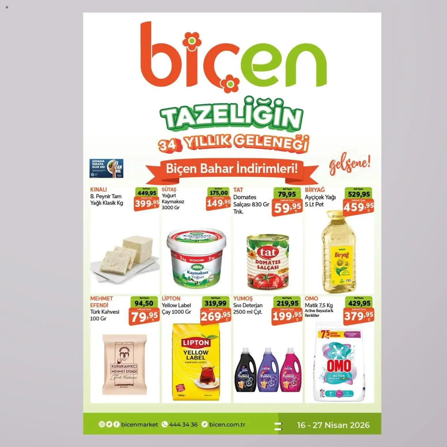 Biçen Market Biçen Market Katalog 16.04.2026 - Broşürünün önizlemesi - Çay, Peynir, Raf, Domates, Yoğurt, Deterjan
