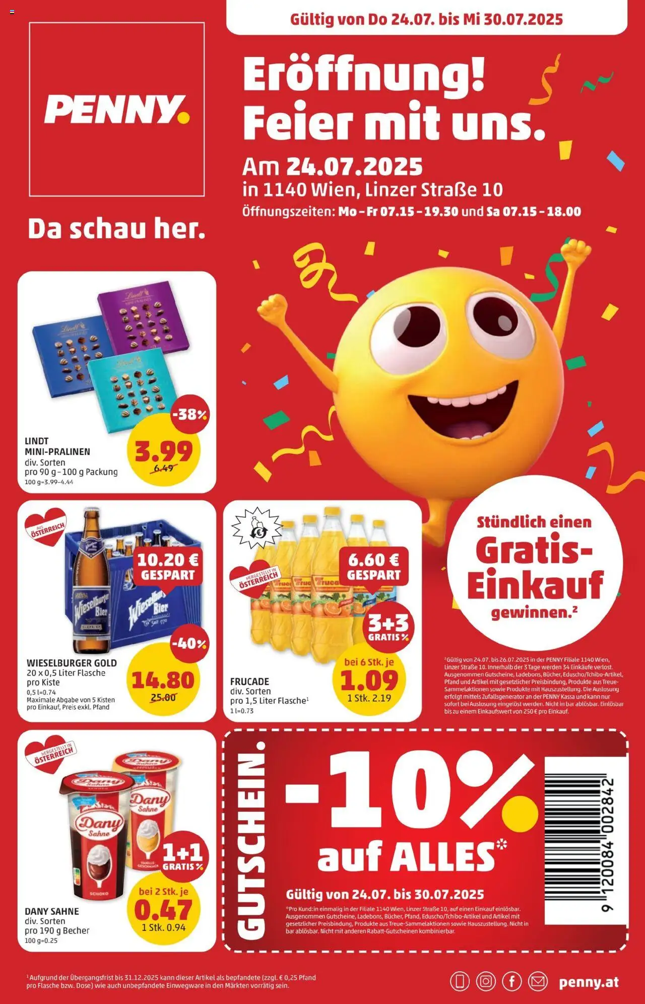  PENNY Flugblatt 24.07.2025 - Angebote "Eröffnung in 1140 Wien" - Seite 1