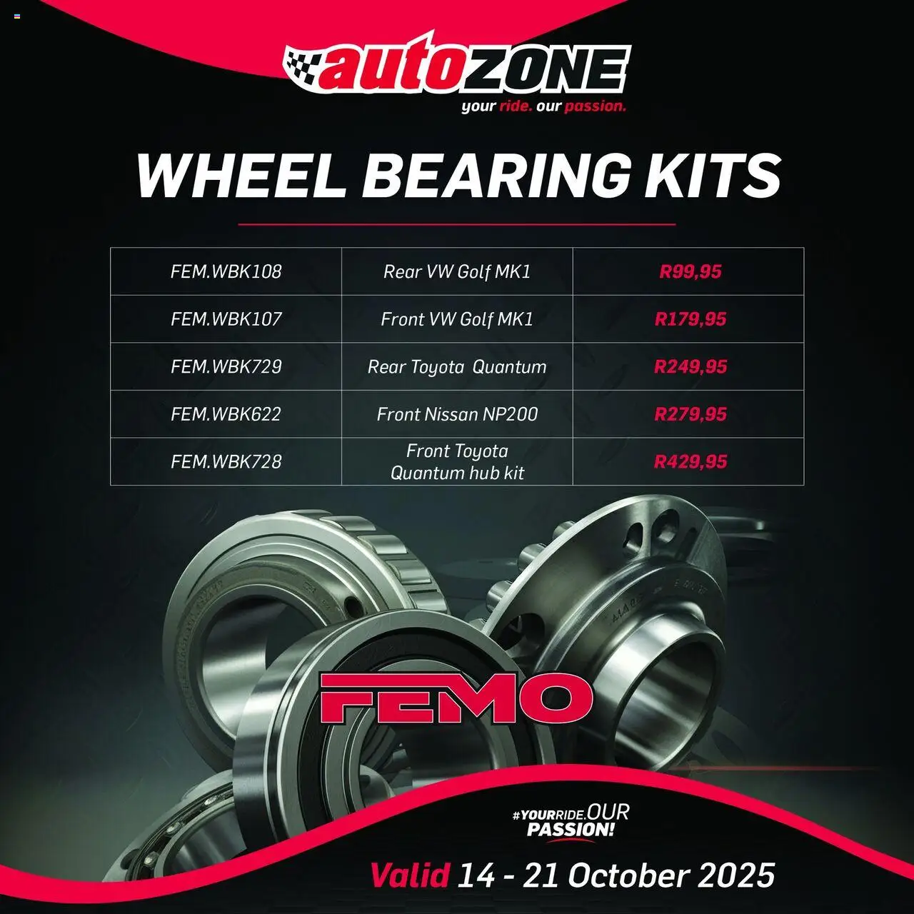 AutoZone Wheel Bearing Kits from 14/10 - 21/10/2025 > Promotions