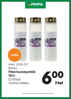 Kaupan Prisma Tarjoukset Bolsius hautakynttilät esikatselu, voimassa 22/10/2025